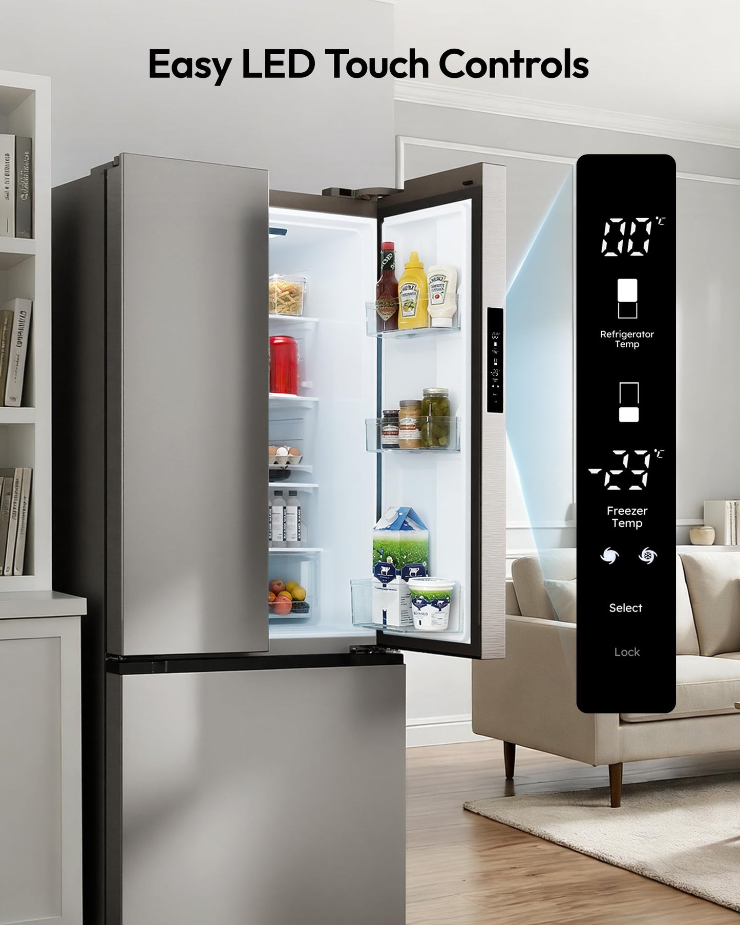 ICEVIVAL 18 Cu.Ft. French Door Refrigerator with Ice Maker, Refrigerator with Freezer Drawer, Frost-Free, UL Certified, French Door Fridge with 3 Smart Cooling Modes