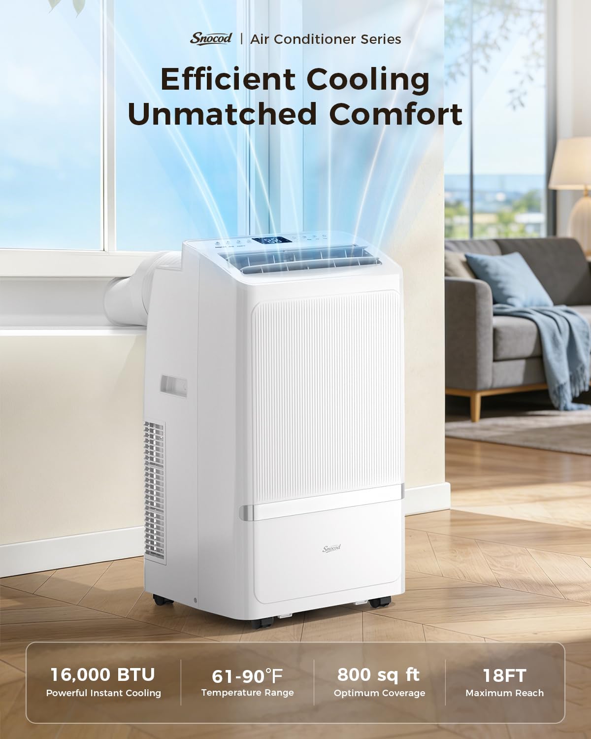 Portable Air Conditioners, 16000 BTU AC Cools up to 800 Sq Ft, Quiet 40 dB Free Stand Portable AC with Drainage-Free Cooling/Fan/Dehumidifier, Sleep Mode, APP&Remote Control, Installation Kit