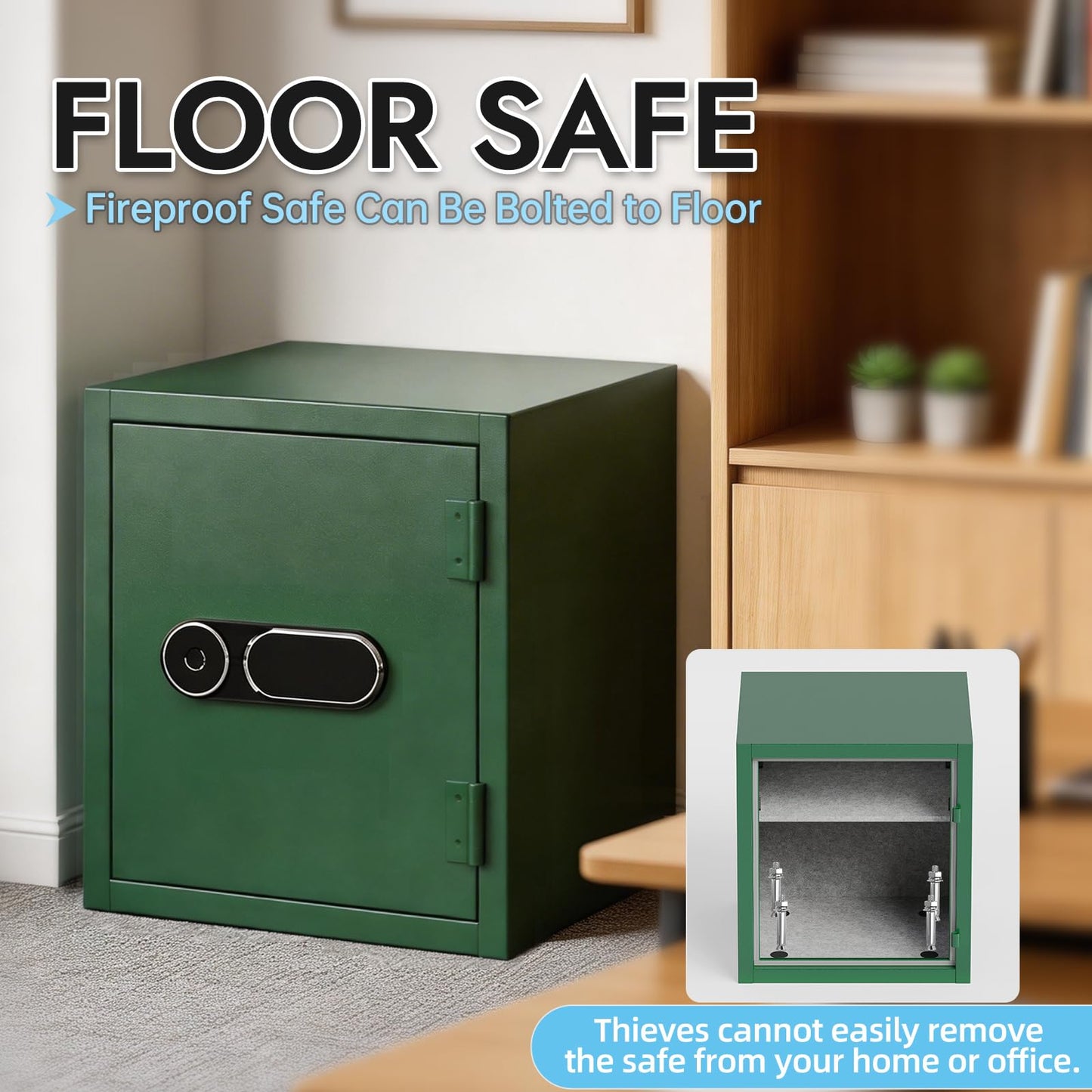 KAER Fireproof Jewelry Safe Box, 3.8 Cu.Ft Large Biometric Home Safe with Fingerprint & Password Lock, Secure Security Safe with Removable Shelf for Luxury Watches, Gold, Gems, Valuables