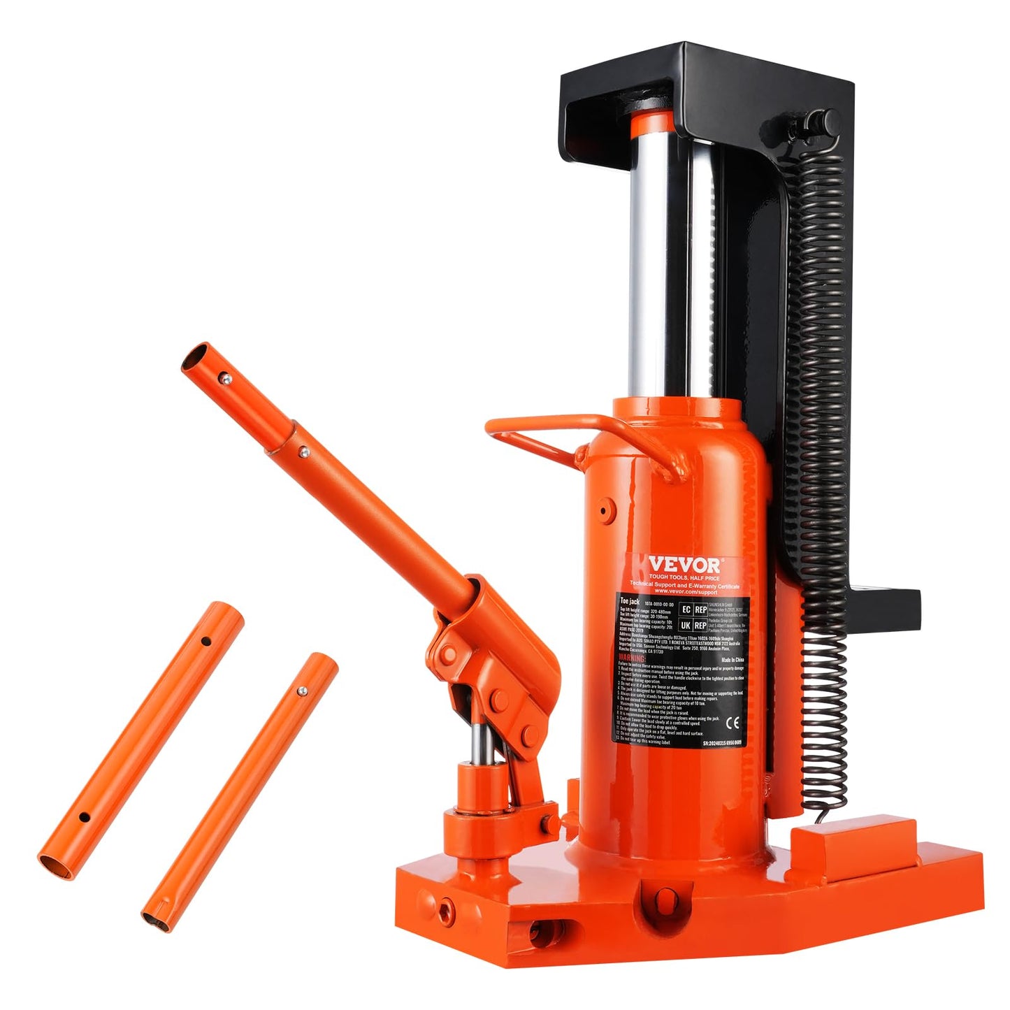 VEVOR Hydraulic Toe Jack, 10 Ton Lift, 20 Ton Capacity, 1.2-7.5 in Toe Height, 12.6-18.9 in Top Height, Air Hydraulic Claw Jack for Machinery