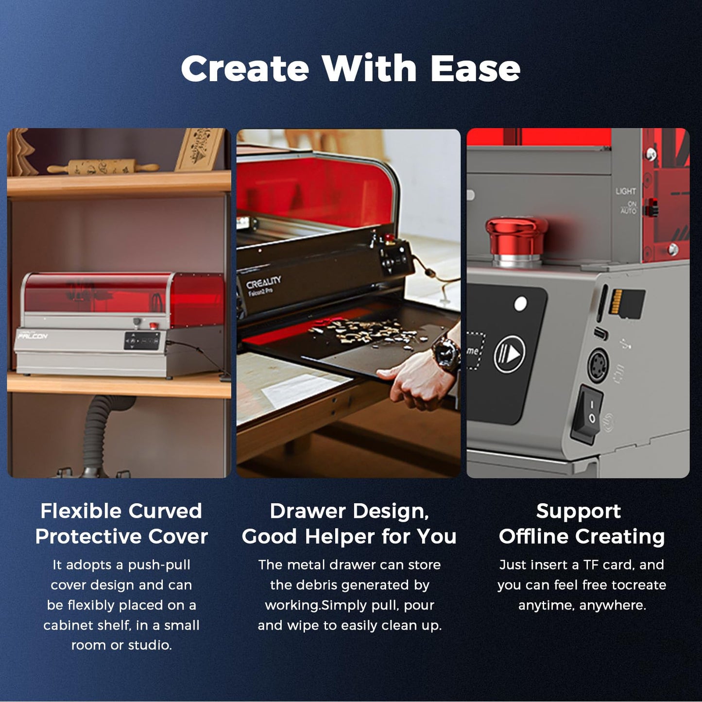 Creality Falcon2 Pro S 22W Laser Engraver, 600mm/s High Speed Laser Cutter with Air Assist, Auto Focus Laser Module, Auto Fan, Camera Positioning,Safety Switch for Wood Metal Leather