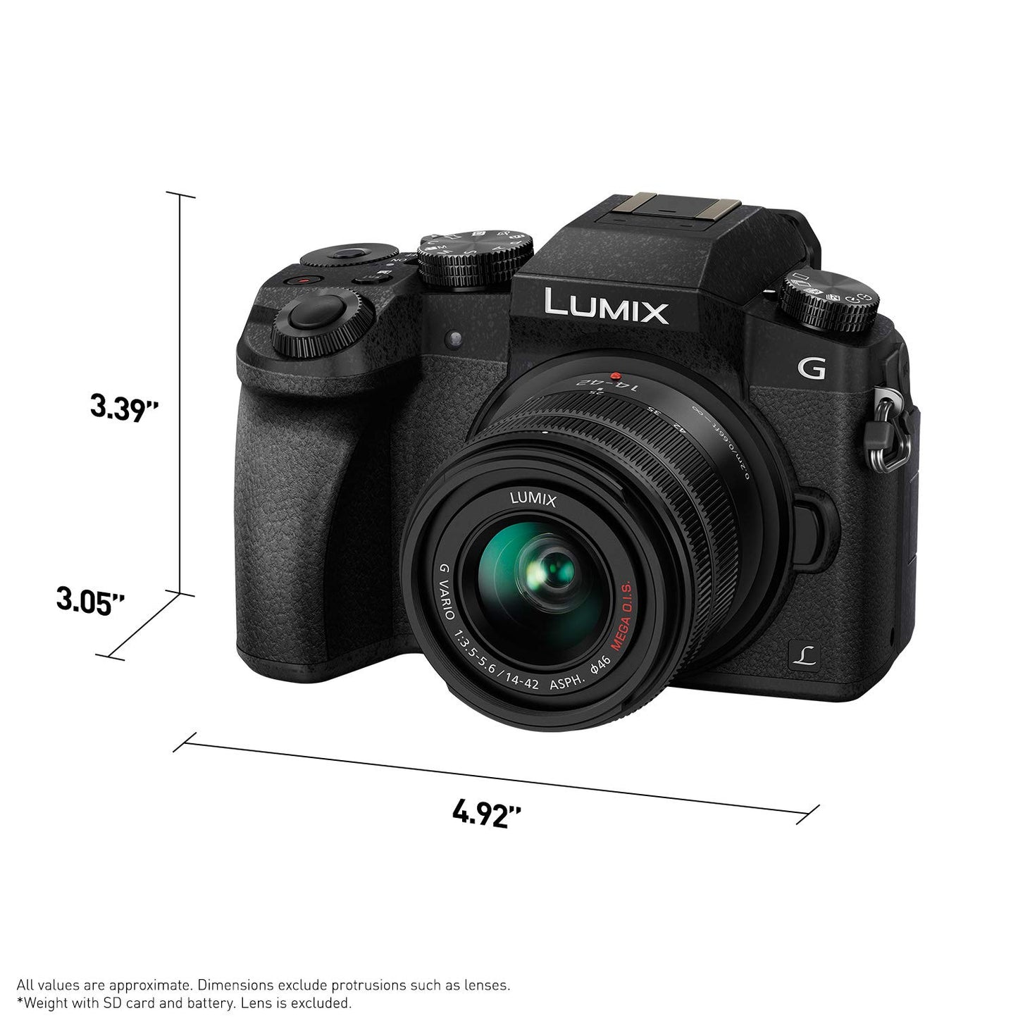 Panasonic LUMIX G7 4K Digital Camera, with 14-42mm Mega O.I.S. Lens, 16 Megapixel Mirrorless Camera, 3-Inch LCD, DMC-G7KK (Black)
