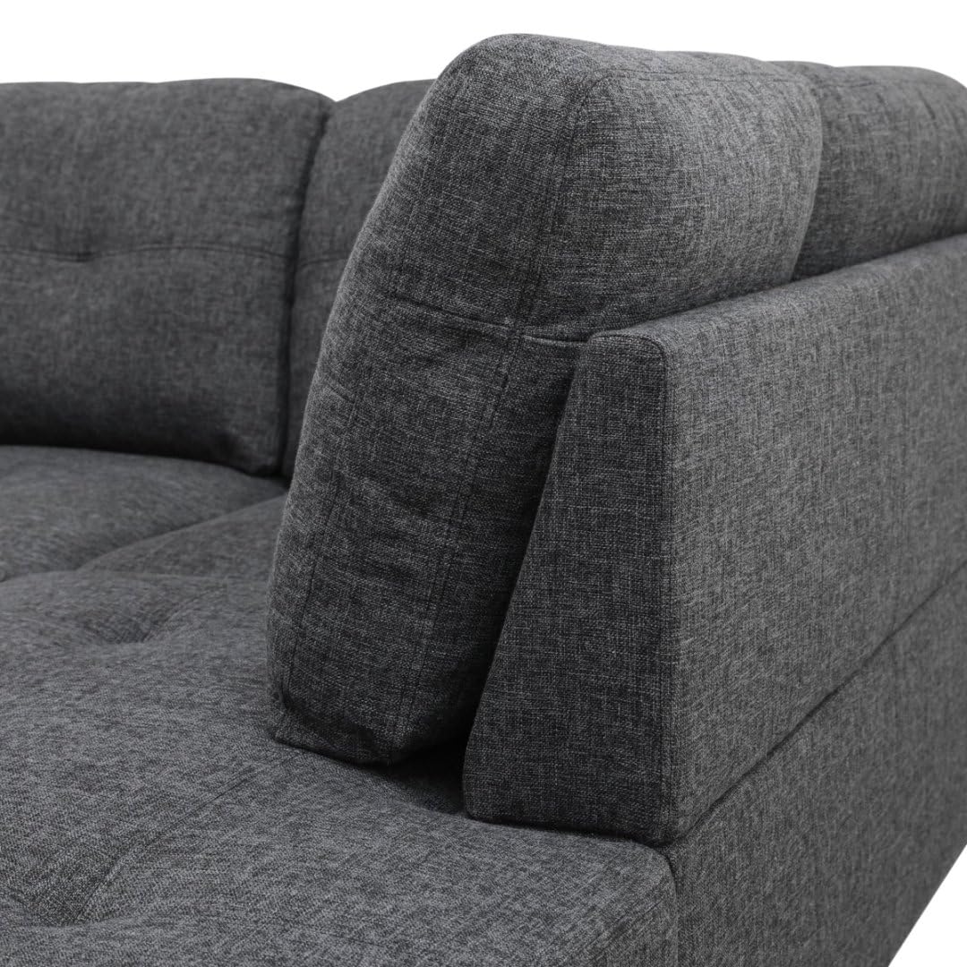 UOCFYK L-Shaped 3-Piece Flannel Sofa with Storage Ottoman Set, Sectional Couch Sofa Set for Living Room, Office, Small Space, Black Grey