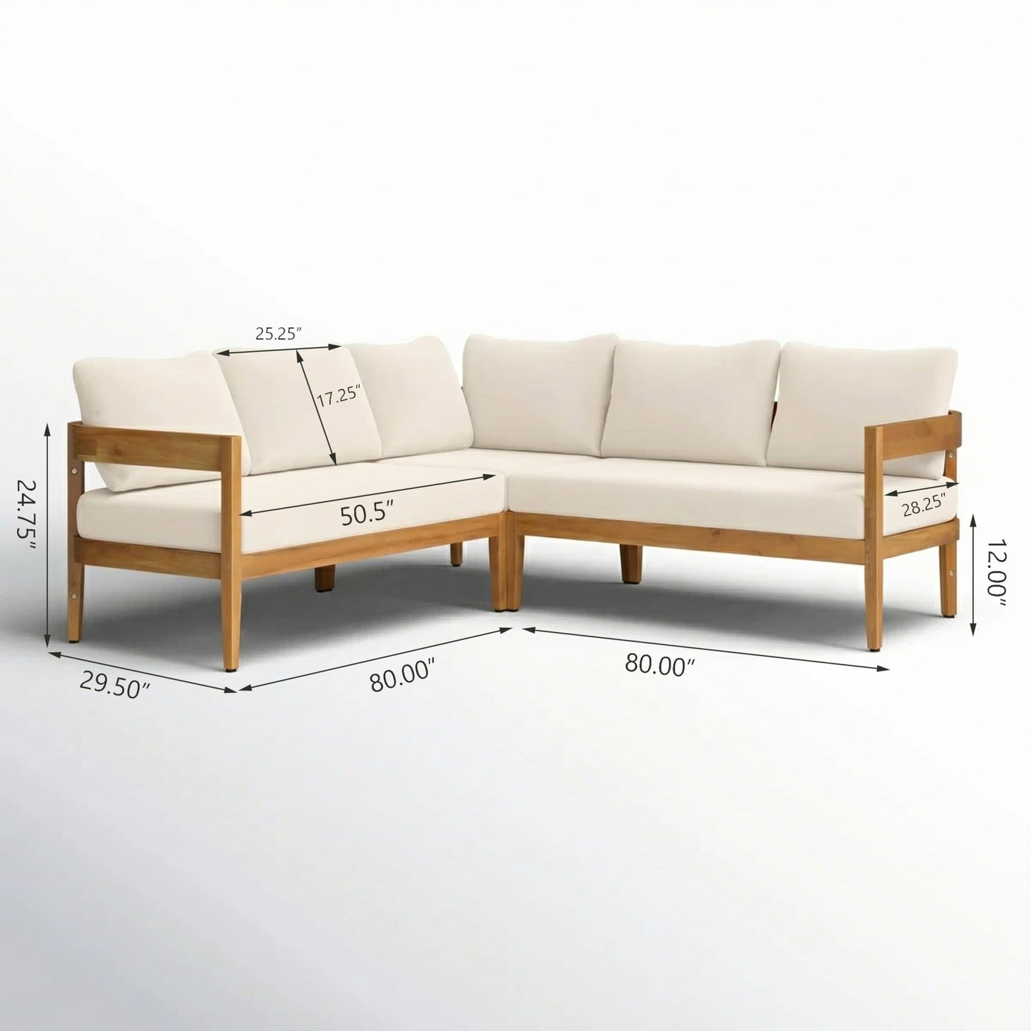 Merax 4 Piece Patio Outdoor Furniture Set, All-Weather Curved Acacia Wood V-Shaped Sofa with Cushions,1 Coffee Table, Conversation Set for Backyard Deck Poolside, Seats 5 Adult, Teak+ Beige