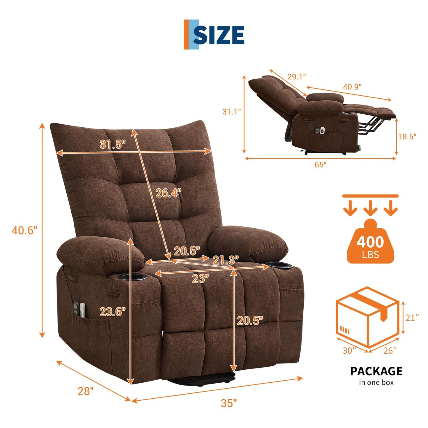 Power Lift Recliner Chair for Elderly - Electric Massage & Heat Recliner with 45° Assist Stand, Oversized Living Room Sofa with Soft Padded Upholstery, Side Pocket & Cup Holders for Living Room