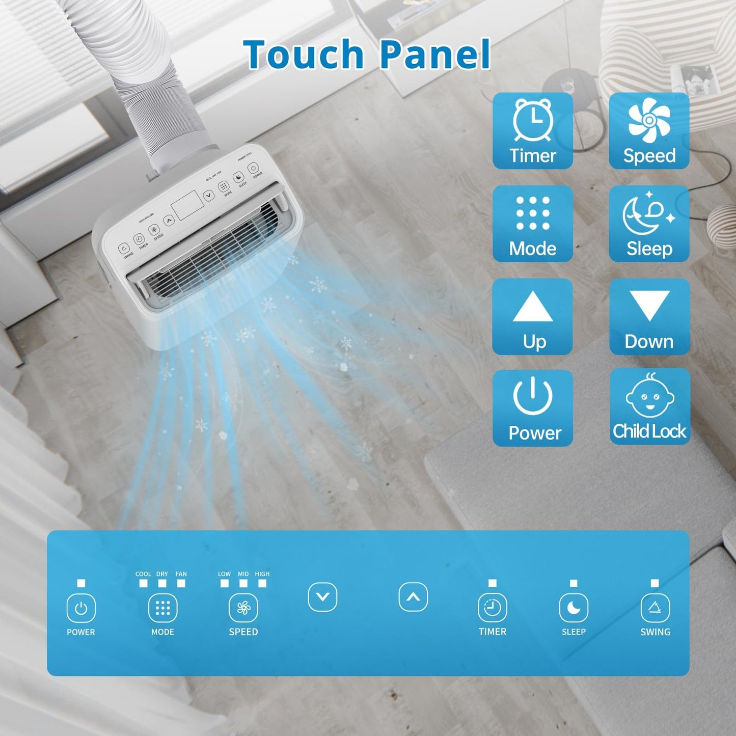 14000 BTU Portable Air Conditioner, 3-in-1 AC Unit with Dehumidifier and Fan, Cools up to 700 Sq Ft, with Window Kit and Remote Control for Home, Bedroom, Living Room, Office, White