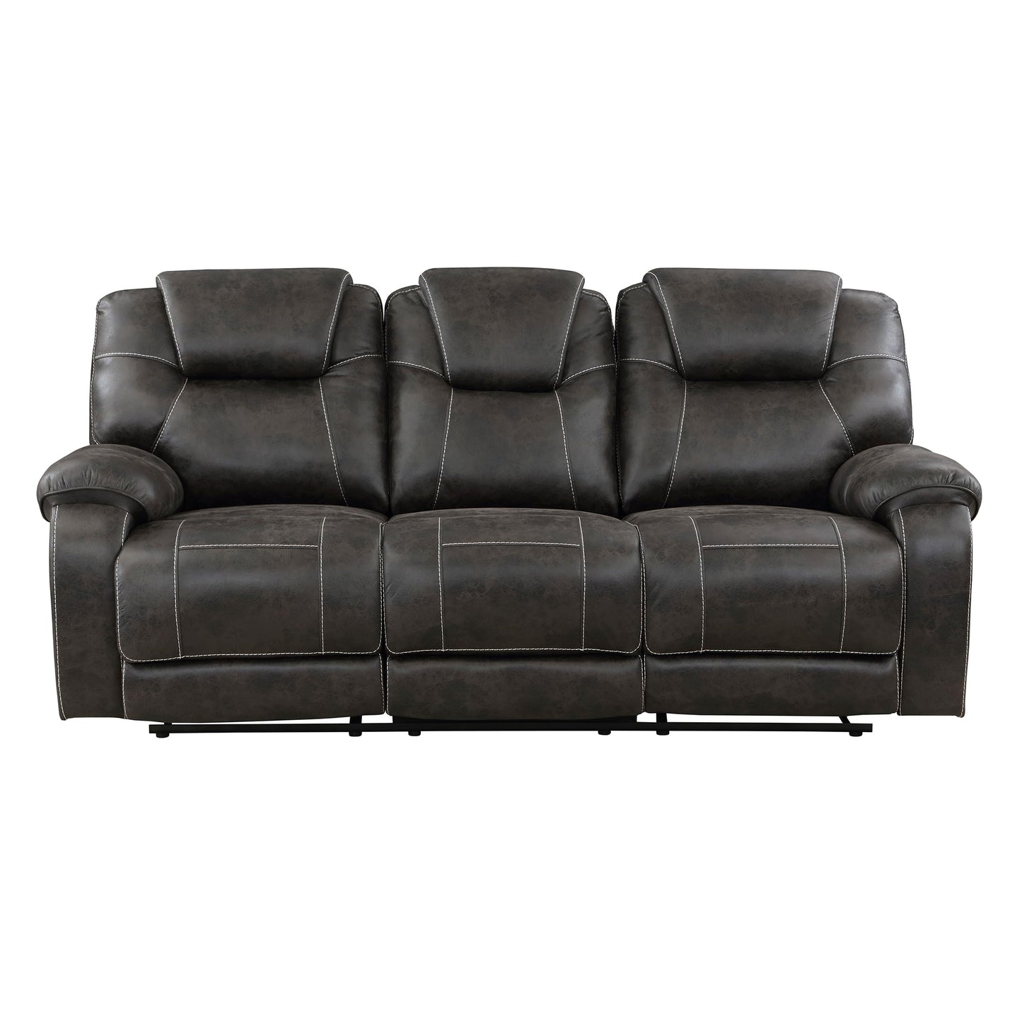 Lexicon Manual Double Reclining Sofa, Polished Microfiber Wall Hugger 3 Seater Manual Tab Pull Sofa Recliner for Living Room, Pillow Top Armrest, Padded Headrest, Easy Assembly, Chocolate