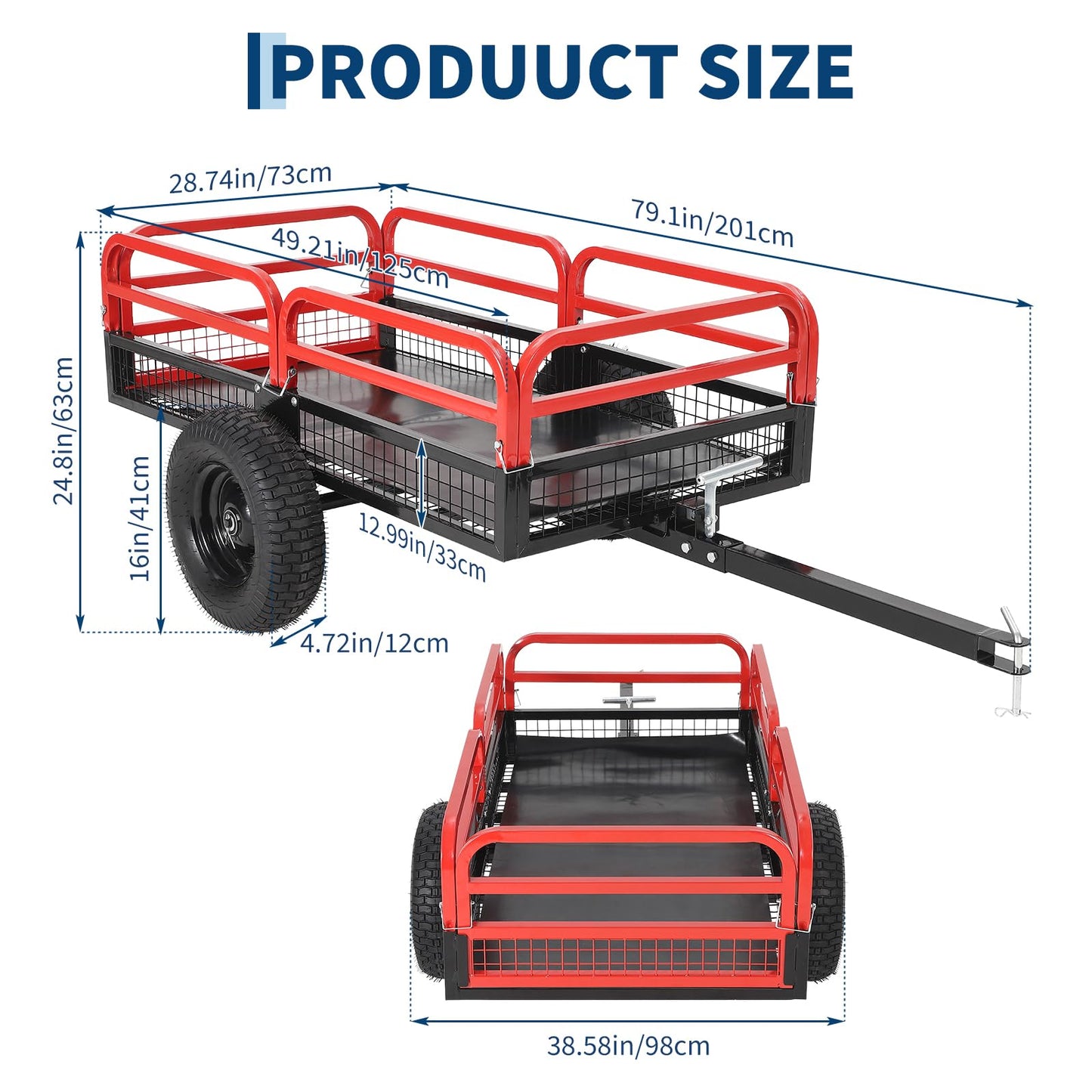 Garvee 1500 Lbs Heavy Duty Steel Dump Cart, 15 Cu ft Garden Utility Trailer with Removable Sides, Hand Pull or Foot Pedal Dumping for ATV UTV Lawn Mower Tractor