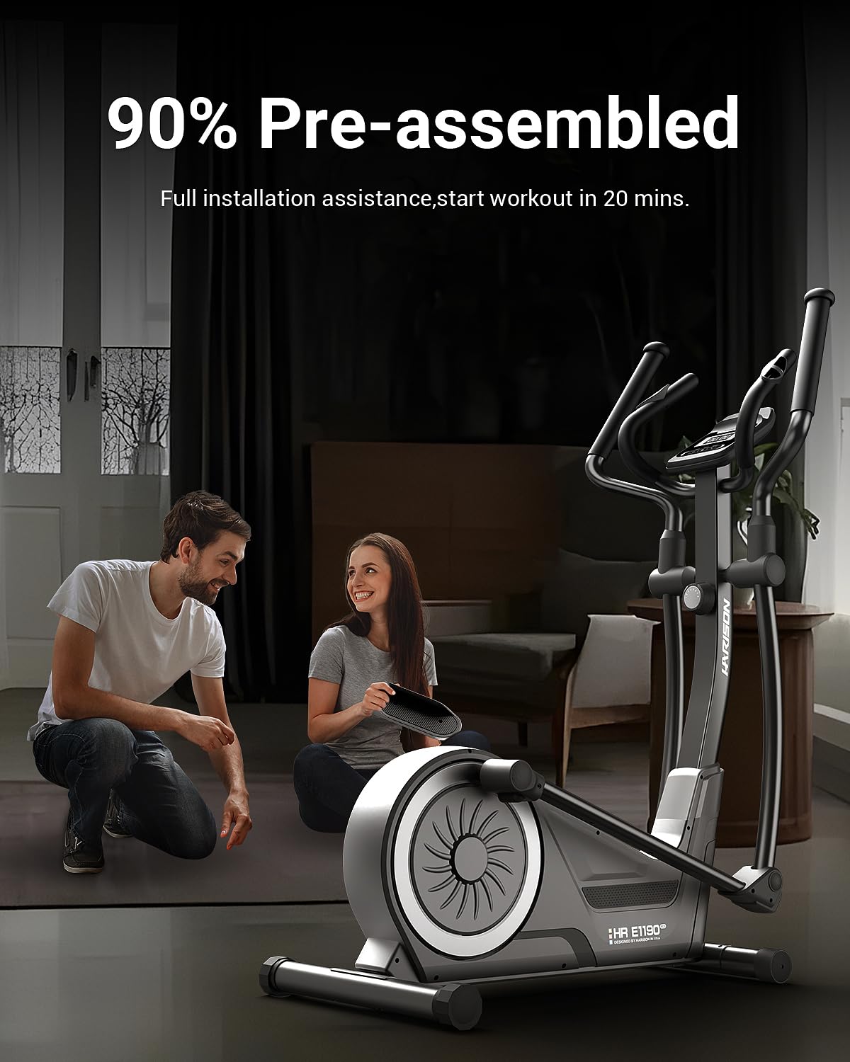 HARISON Elliptical Machine for Home 350 lbs, Magnetic Elliptical Trainer with 16 Resistance Levels, Hyper-Quiet and Easy Assembly, Full Body Elliptical Exericse Workout for Adults & Seniors