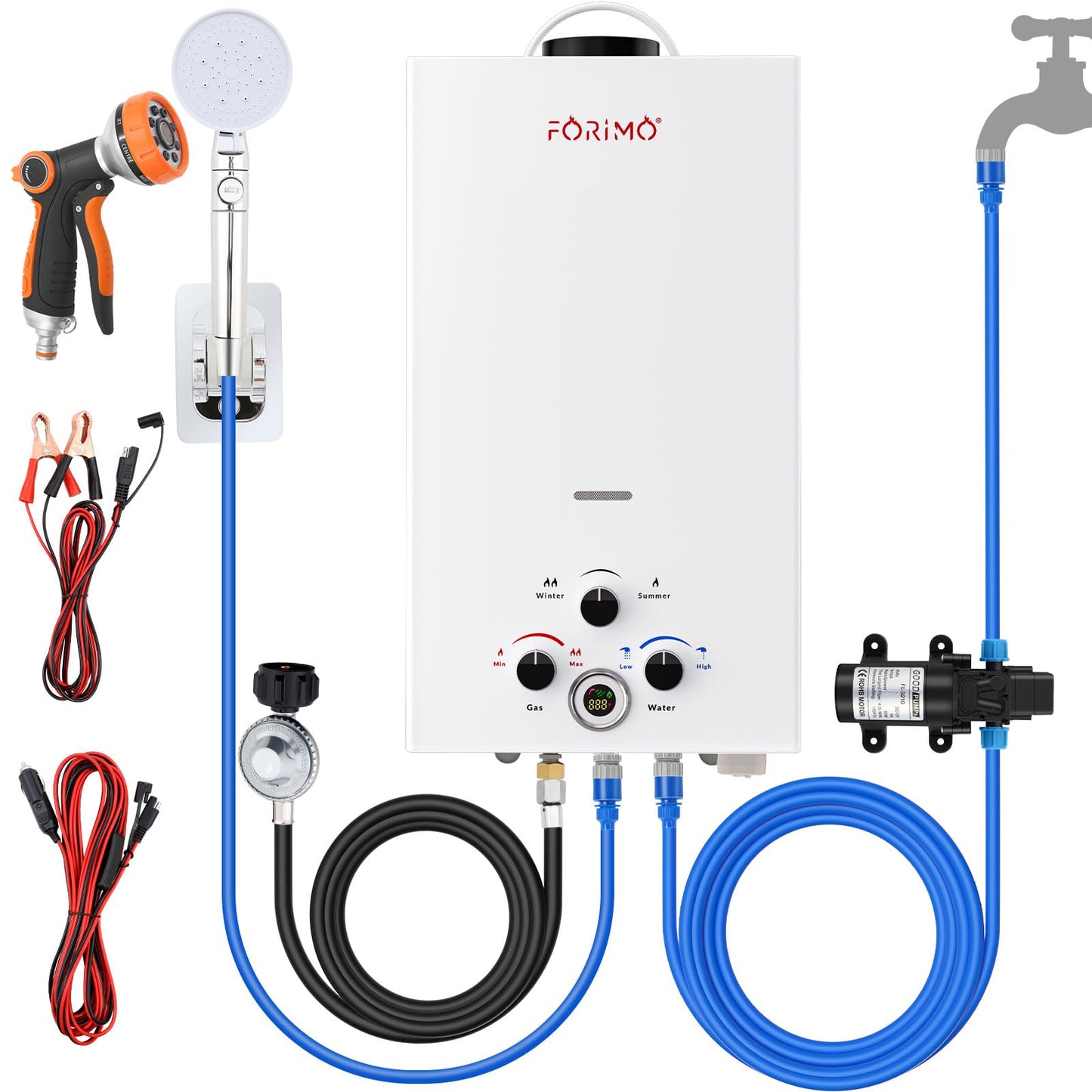 Tankless Water Heater Propane,3.18GPM 12L Outdoor Portable Water Heater,with 2 GPM Water Pump, Instant Propane Water Heaters with Digital Display Multi-Protection for Camping Trips