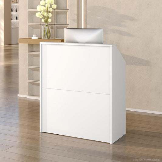 Nuipesn White Reception Desk with Counter, Front Desk Reception Counter with 2 Locking Drawers and Open Storage Shelf, Modern Receptionist Desk for Office, Salon, Retail (31.5"W x 14.17"D x 36.22"H)