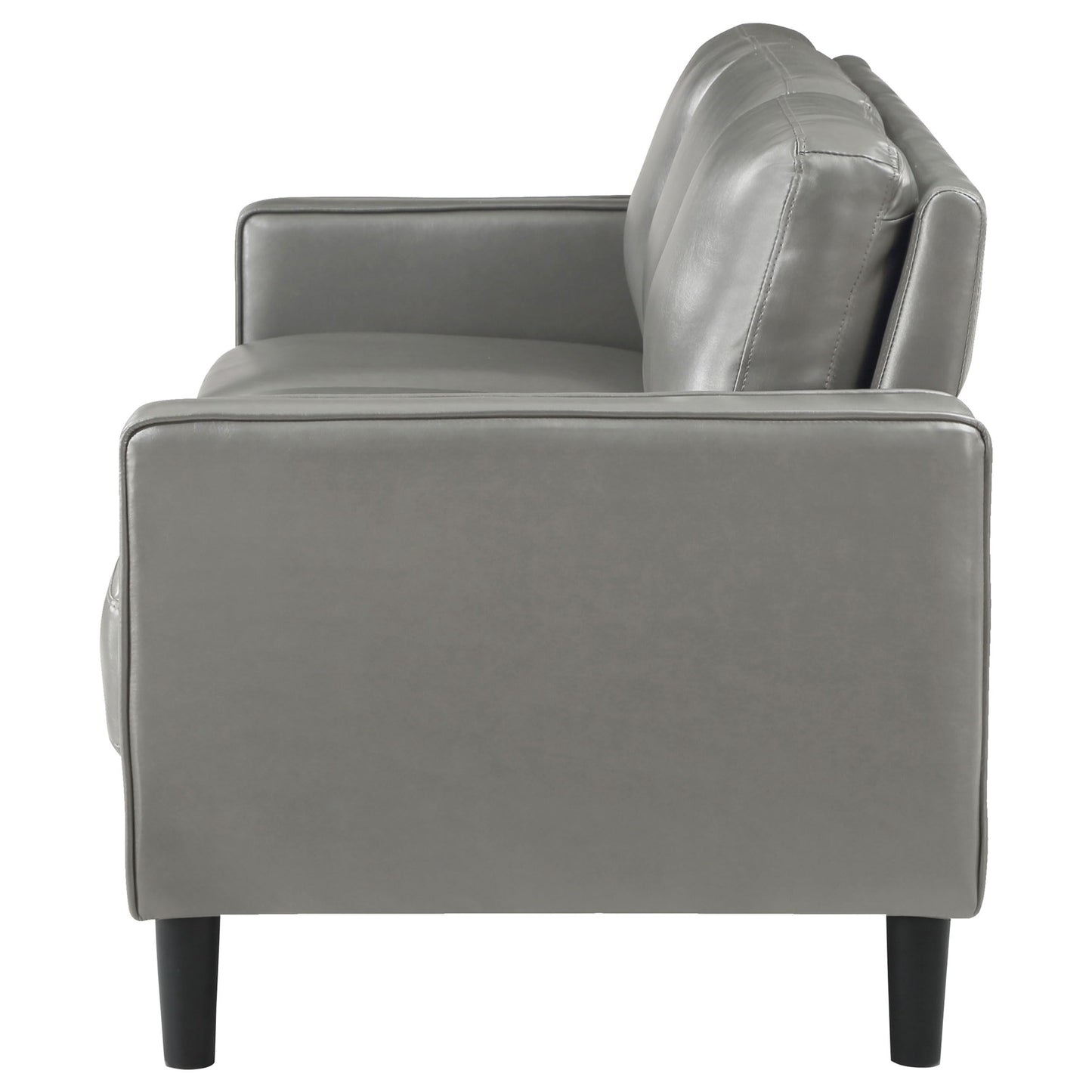 Coaster Home Furnishings - Ruth - Faux Leather Upholstered Track Arm Stationary Sofa with Foam Seat and Webbed Backrest - Transitional - Living Room - Gray - 508365