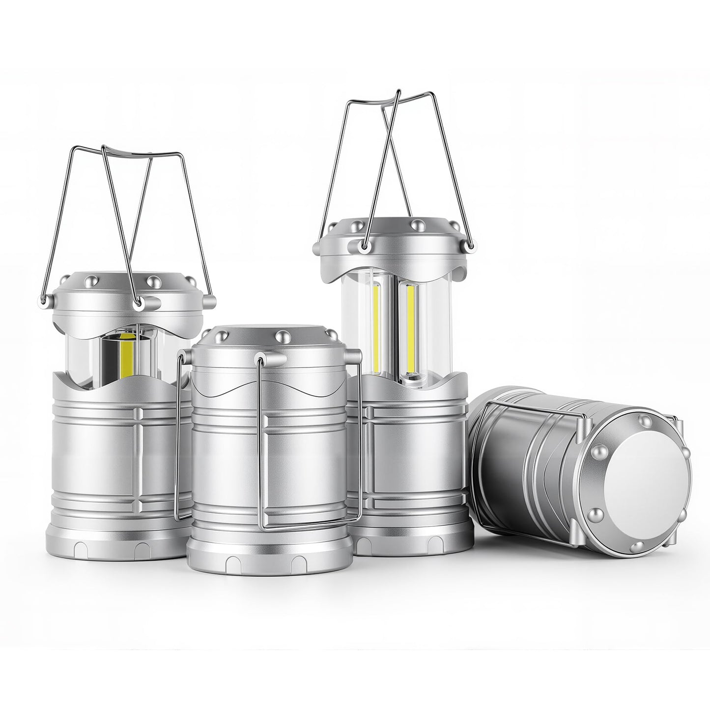 Lichamp LED Camping Lantern, 4 Pack Battery Powered, Portable Collapsible Light, Silver, Model CLS-B004SL