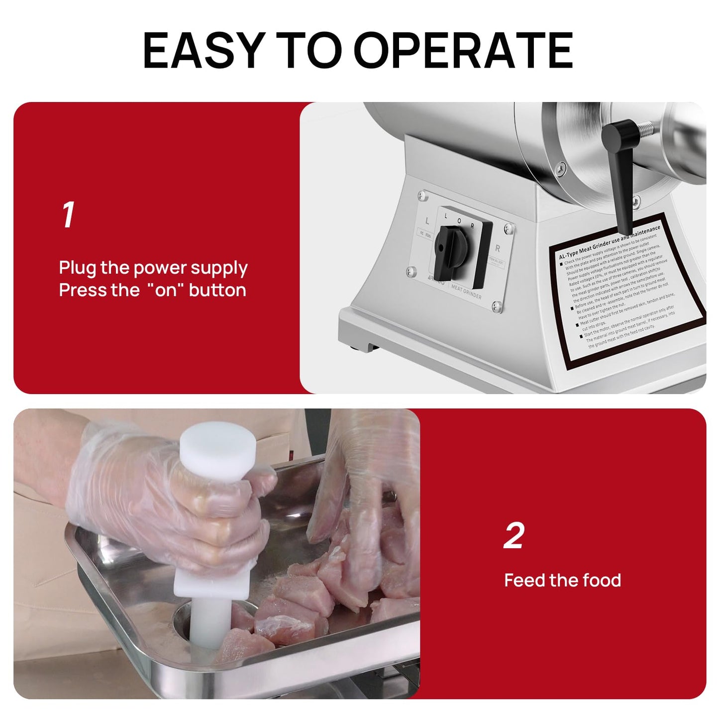 ARINOO Commercial Meat Grinder #22C, 1.0HP Heavy Duty Stainless Steel Industrial Meat Mincer w/2 Blades & Meat Pusher,Electric Meat Grinders for large batches home butchering, or small farm processing