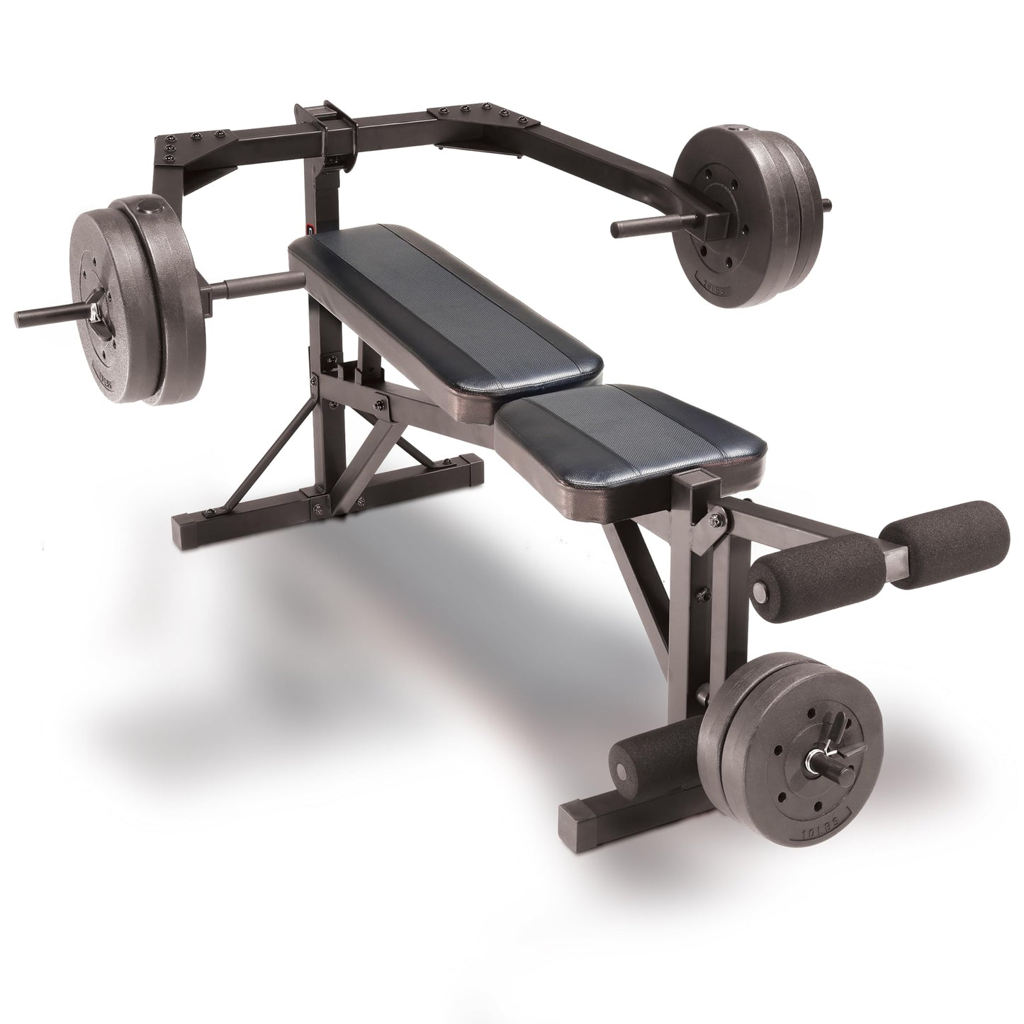 Cap Leverage Weight Bench with 100 LB Vinyl Weight Set, Adjustable Strength Training Bench with Leg Developer, Multi-Position Home Gym Bench Press with Vinyl Cement Plates & Spring Collars