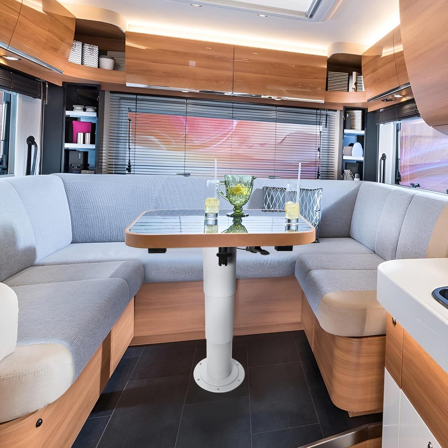 HWHongRV Adjustable RV Table Pedestal Stand Leg with Gas Lift, Pneumatic Table Leg Base Mount Can Be Adjusted up and Down, Front and Back, Left and Right, Table Bogie for RV Marine Boat Marine Yacht