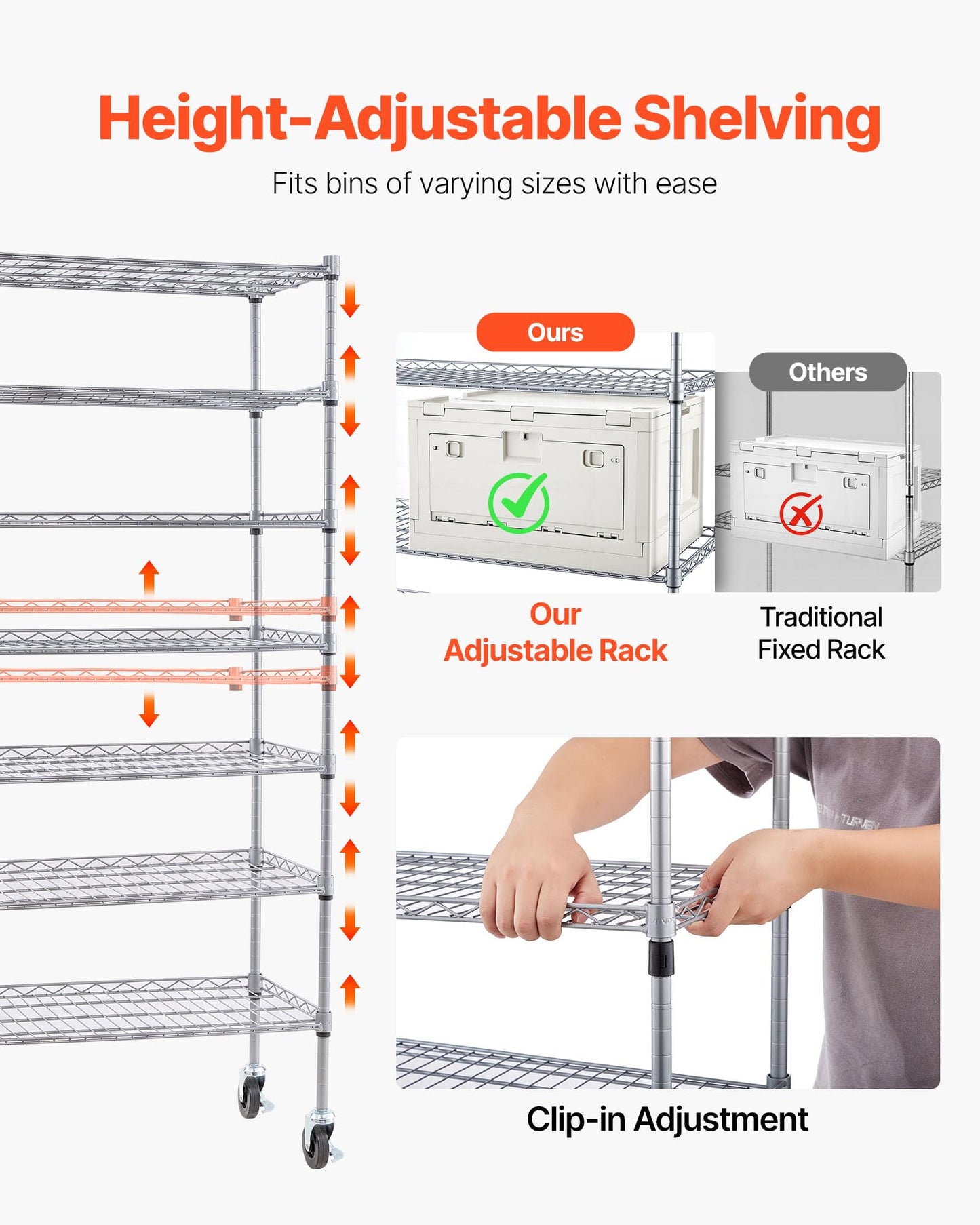 VEVOR 7-Tier Rolling Bin Storage Rack, 24 Small Bins, Bin Rack Storage Steel Wire Shelving System with Wheels, Mobile Tool Organizer for Garage, Warehouse, Office, Restaurant, Classroom, Kitchen
