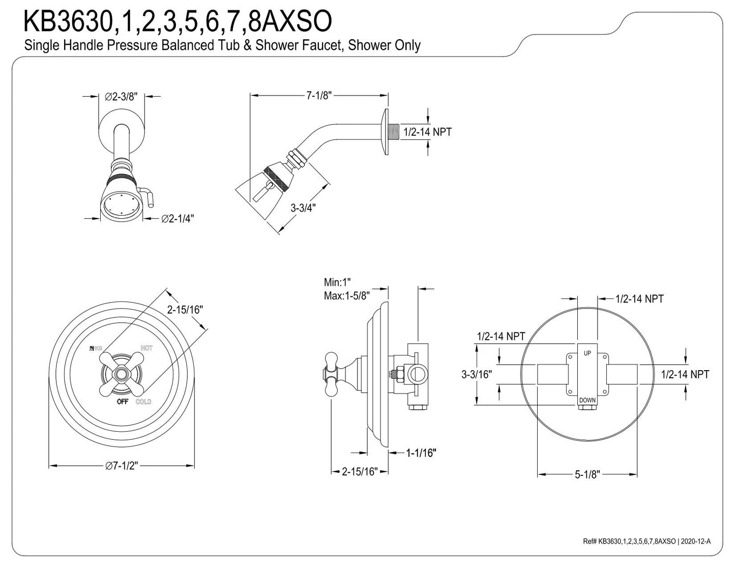 Kingston Brass KB3631AXSO Vintage Tub and Shower Faucet with Shower Only, Tub Spout is not Included, 7-1/2-Inch diameter in Escutcheon, Polished Chrome