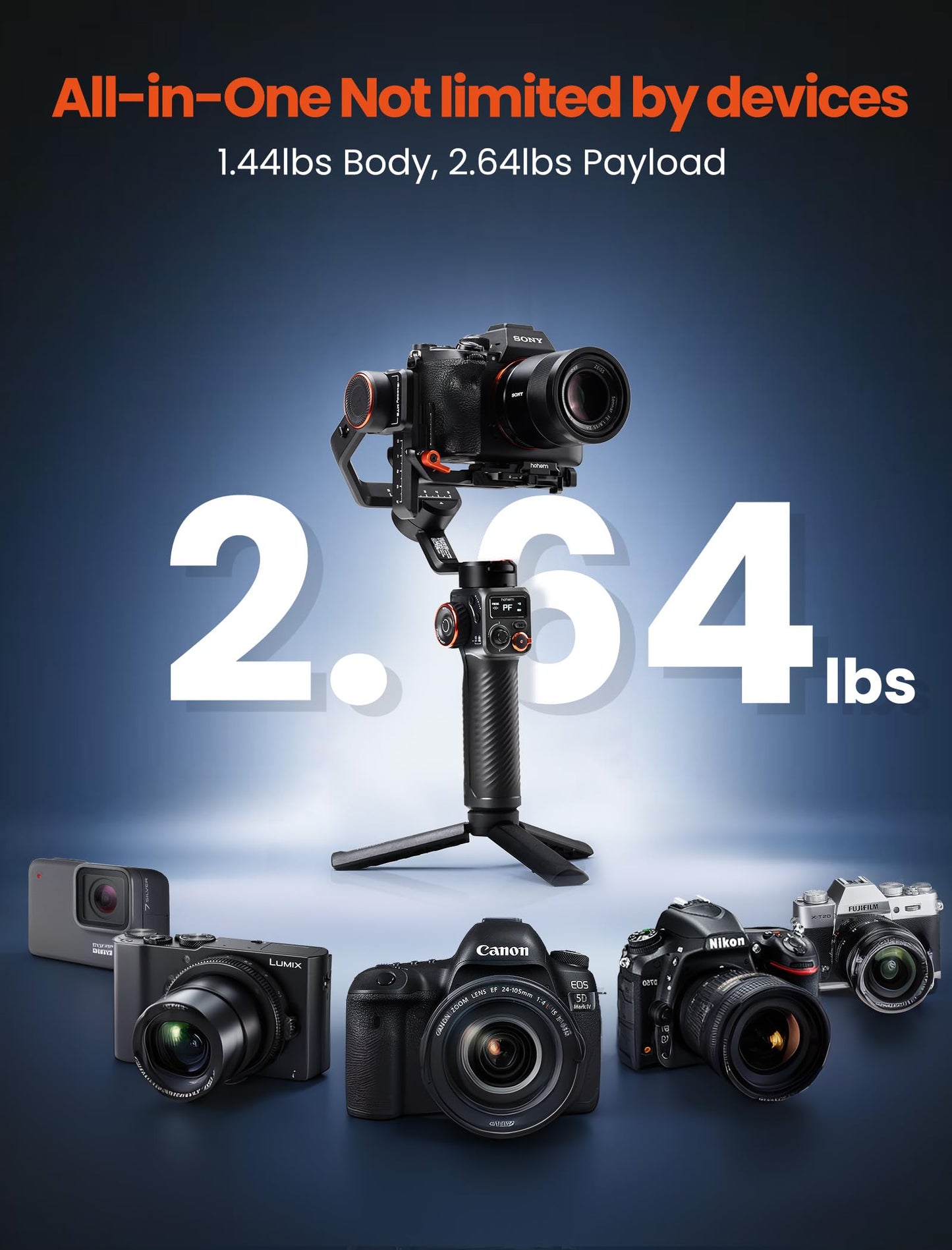 hohem iSteady MT2 Gimbal Stabilizer for Camera, Upgrade 3-Axis Gimbal for Mirrorless/Pocket Camera/Action Camera/Smartphone, OLED Display, Gimbal Stabilizer for Canon/Sony/Nikon/iPhone