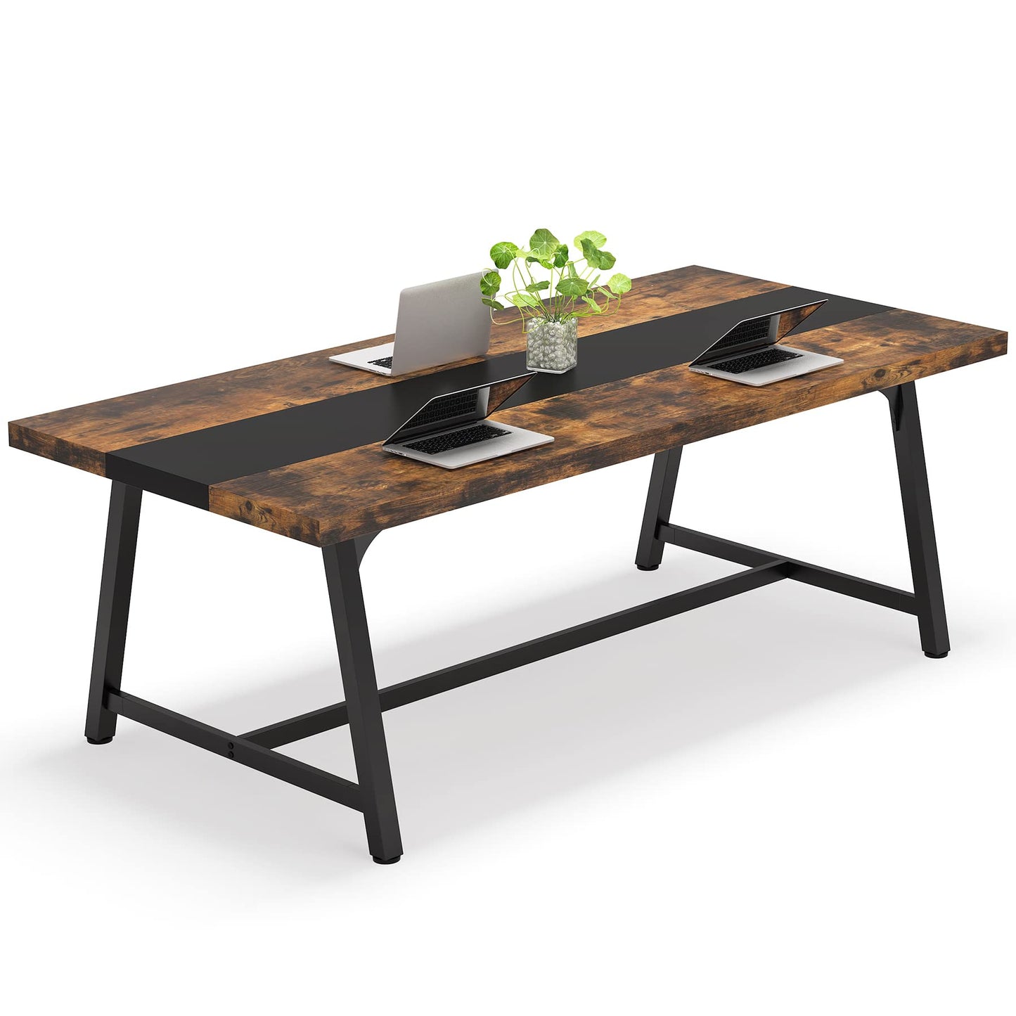 Tribesigns 6FT Rectangle Conference Table, 70.87L x 33.46W x 29.92H Inches Meeting Table for Conference Room, Wood Office Executive Desk with Strong Metal Frame for 6 People, Brown