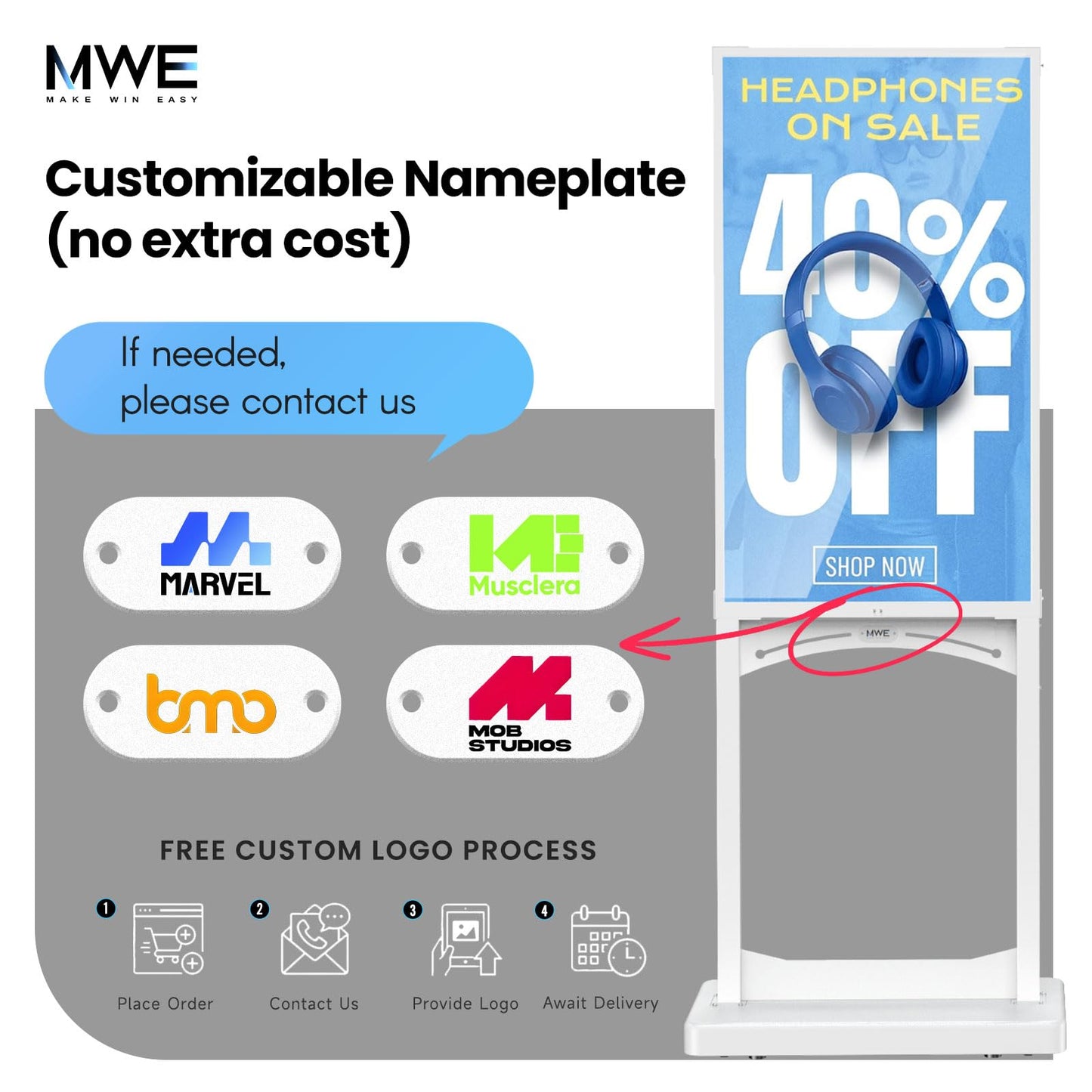 MWE 32 Inch Indoor Digital Signage Display, 1000 Nits Window Advertising Display Kiosk, Free Custom Logo Nameplate, Support Floor Standing or Ceiling Mounted, for Retail Store Window Promotion