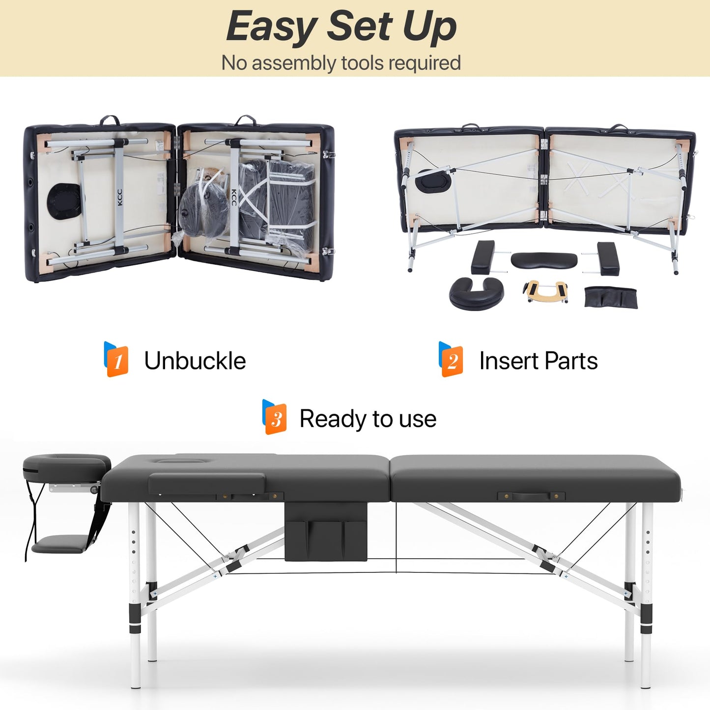 KCC Memory Foam Massage Table Premium Portable Foldable Massage Bed Height Adjustable, 84 Inches Long 28 Inchs Wide Home Salon Spa Bed Tattoo Table with Accessories &Carrying Case, Easy Set Up