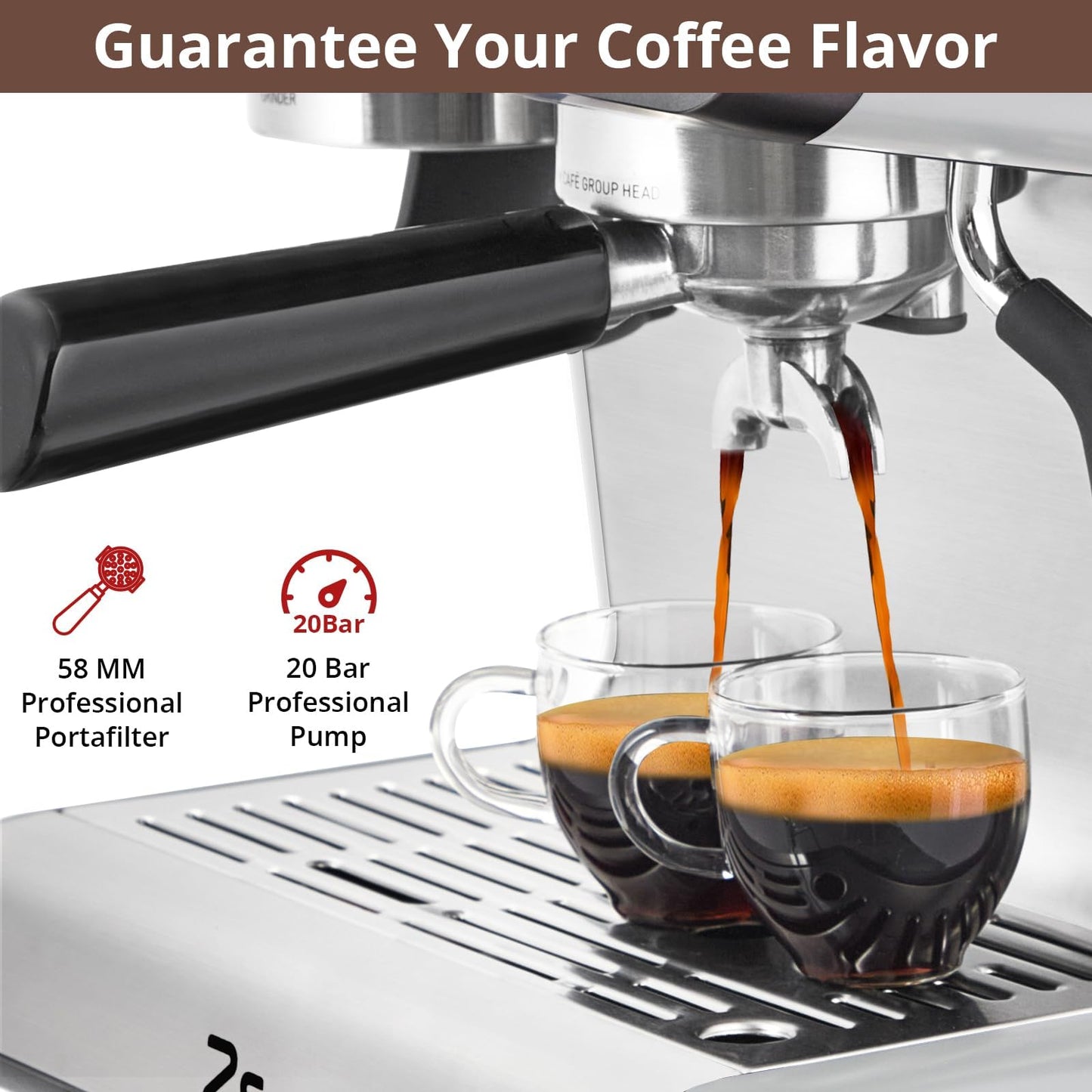 Garvee Espresso Machine With Grinder, Barista Express Espresso Machine, 20 Bar Expresso Coffee Machines with Milk Frother Steam Wand, Cappuccino & Latte Machine for Home, Silver