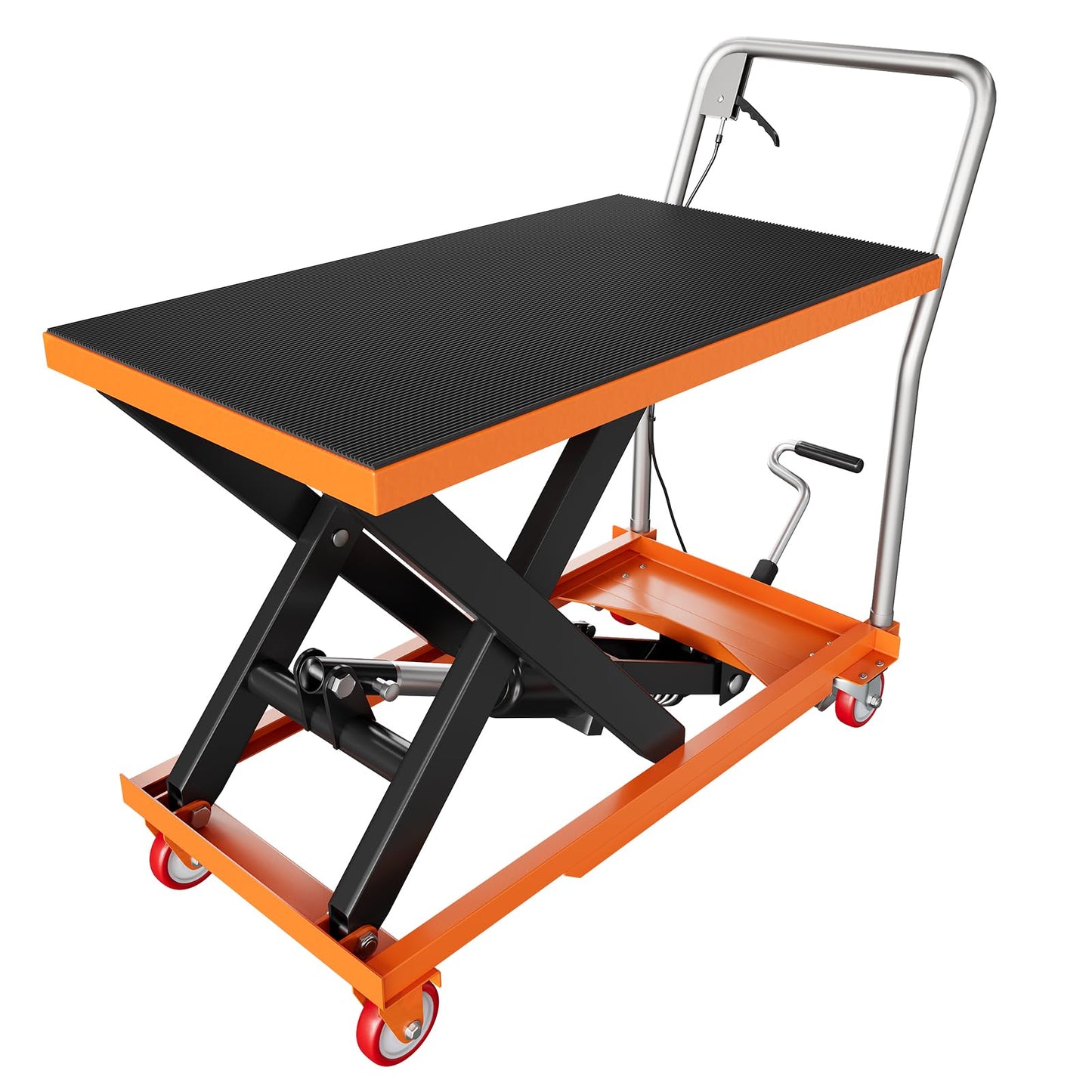 Hydraulic Lift Table Cart, 1100 LBS Capacity 32 in Lifting Height, Manual Single Scissor Lift Table with Locking Wheels and Non-Slip Pad, Hydraulic Scissor Cart for Material Handling