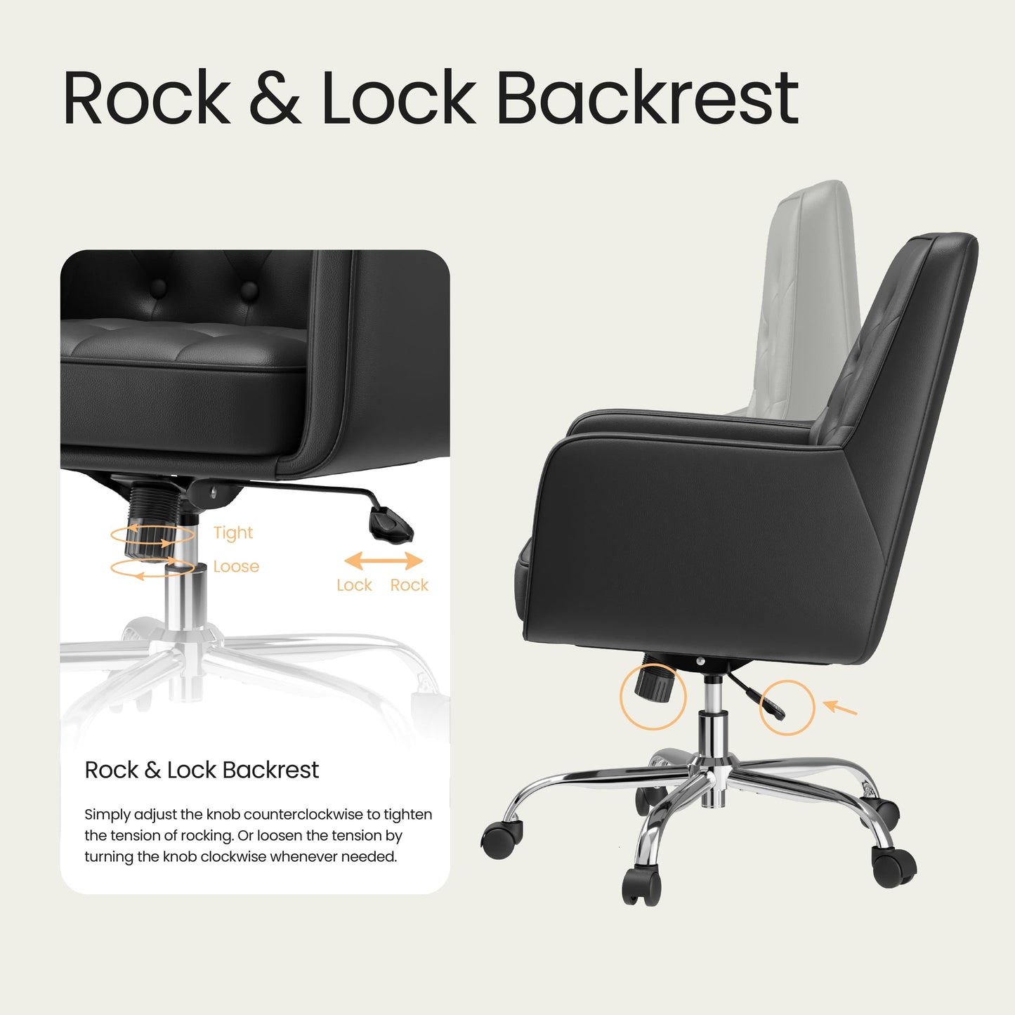 COLAMY Verso Home Desk Chair with Armrest, Leather Swivel Office Chair Adjustment Height with Wheels, Comfortable Padded Seat, Black