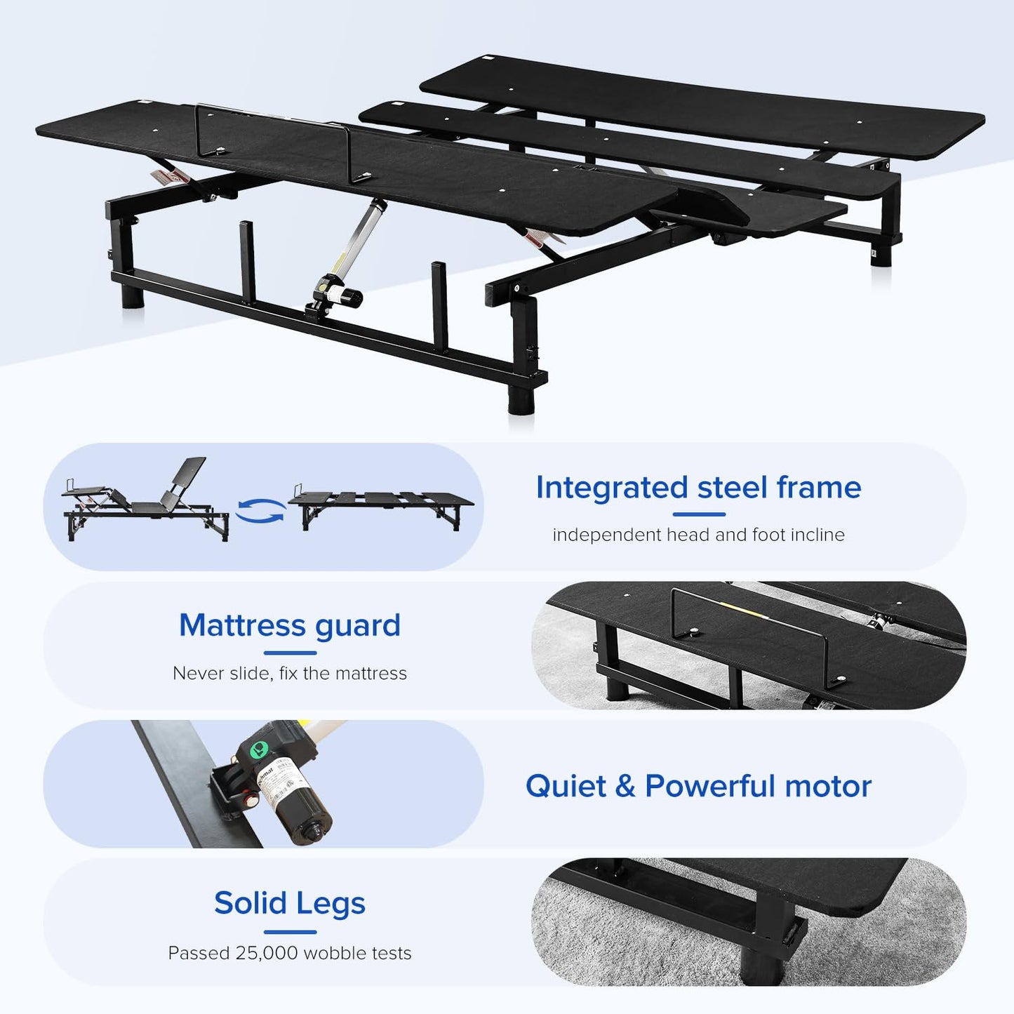 KEIKI Adjustable Bed Base Frame Queen Size with Wireless Remote, Head and Foot Incline, Zero Gravity Electric Bed Frame, Quiet Motor, 750LBS Capacity, Easy Assembly, Black