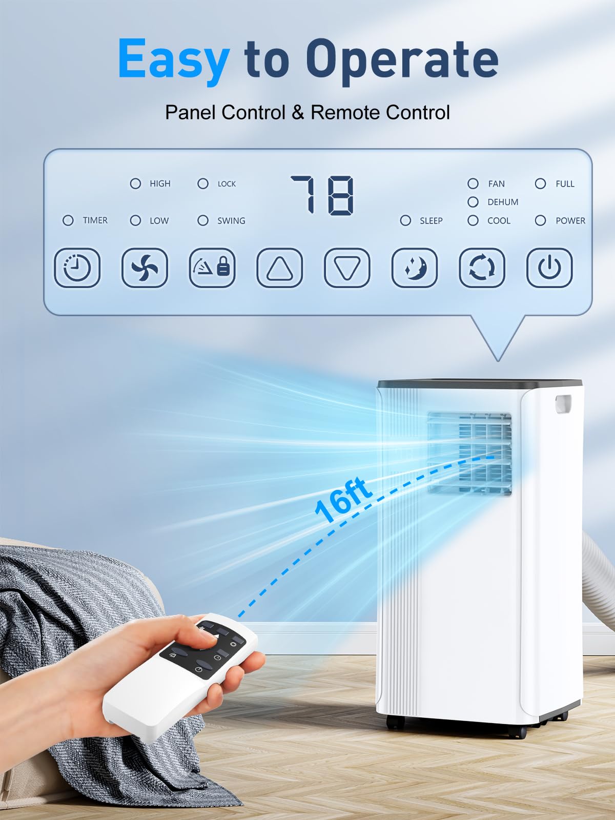 Portable Air Conditioners - 2026 Upgraded 10000 BTU Portable AC for Room up to 450 Sq. Ft, 3 in 1 AC Unit with 24H Timer, Smart Sleep Mode, Remote Control, Air Cooler for Bedroom Kitchen Small-Rooms