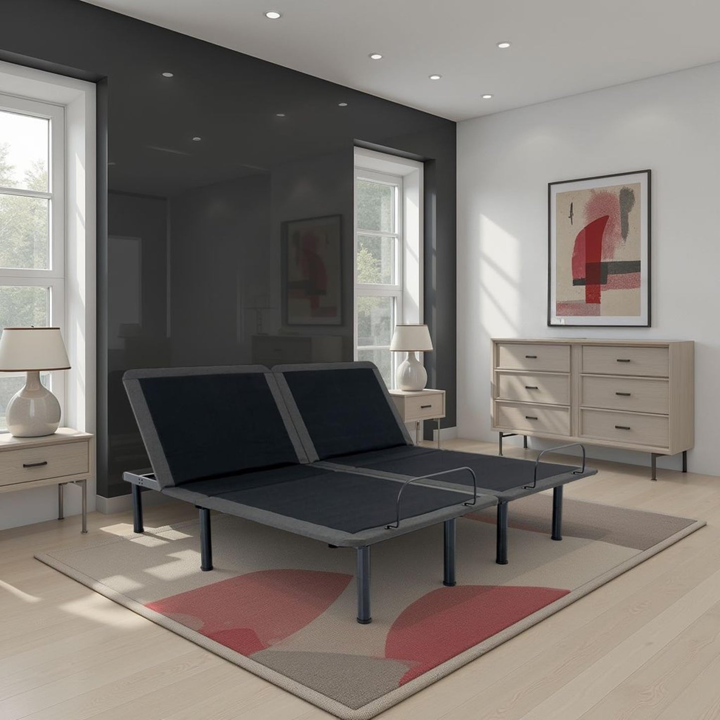 Bridgevine Home Split Flex Adjustable Bed Base Frame, Individual Head and Foot Incline on Either Side, Wireless Remote and Voice-Activated Controls, Split Top King Size