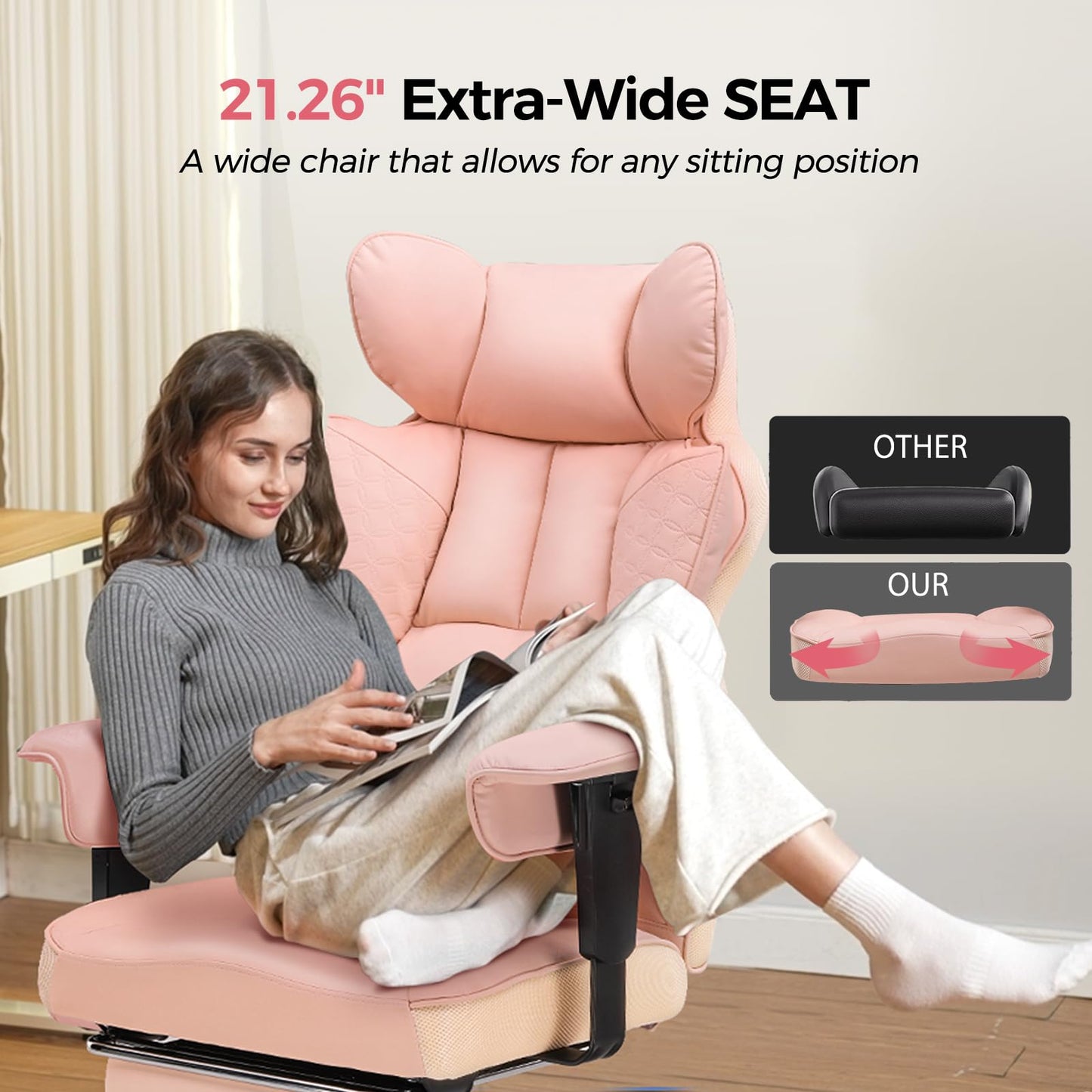 COMHOMA Desk Office Chair Big and Tall Office Chairs Ergonomic Gaming Chairs with Wide Seat Leather High Back Chair with Foot Rest Adjustable Armrests Pocket Spring Lumbar Support