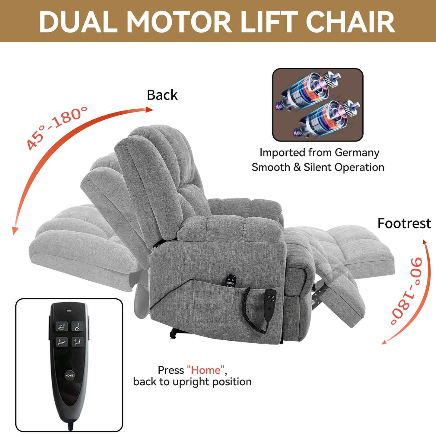 KEIKI Dual Motor Power Lift Recliner Chair,Massage Up to 350 LBS, Lift Recliners with Power-Remote
