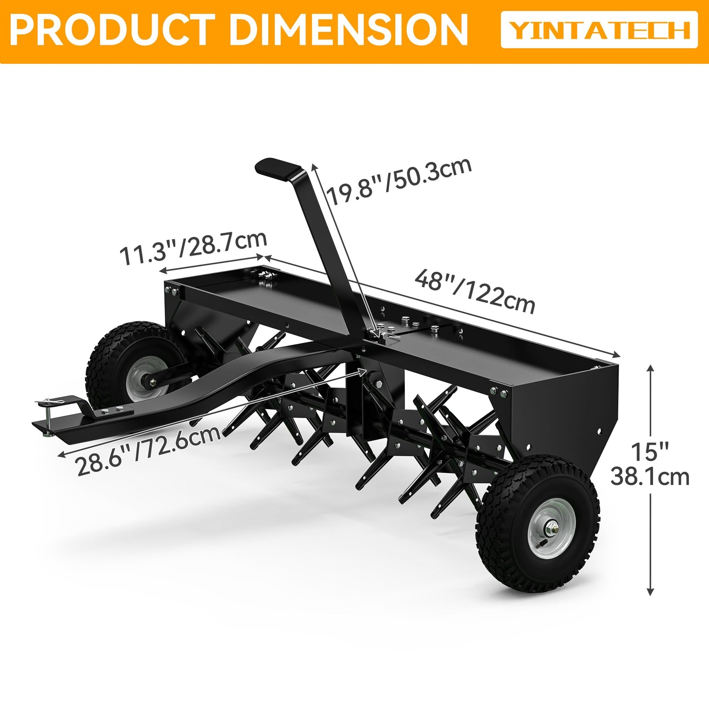 YINTATECH 48" Tow Behind Lawn Aerator with Universal Hitch, Pull Behind Lawn Plug Aerator for ATV&Tractors,Black