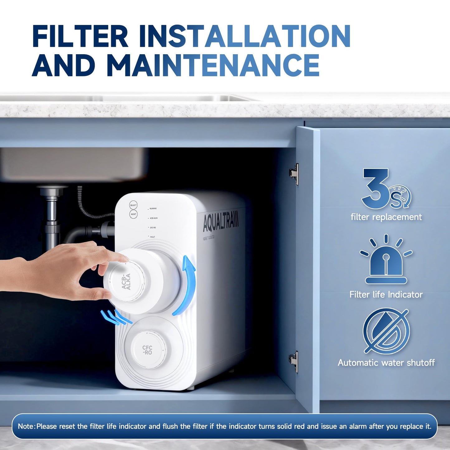 AQUALTRA USF-AR-800 Reverse Osmosis System, 10 Stage Alkaline Tankless RO System, NSF/ANSI/CAN 372 Certified, 800GPD, 3:1 Pure to Drain, Smart LED Faucet