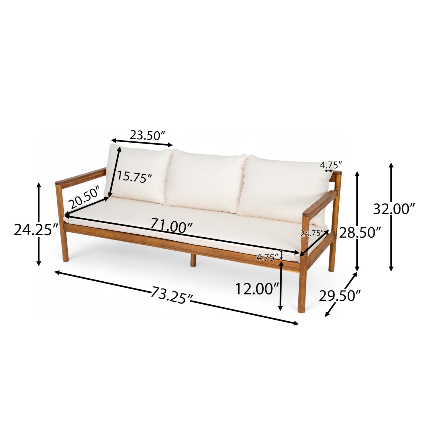 Christopher Knight Home Vorms 5-Piece Acacia Wood Patio Furniture Set with Rope Backrest, Patio Conversation Chat Set for Backyard Balcony, Outdoor 7-Seater Seating Group with Coffee Table, Teak+Cream