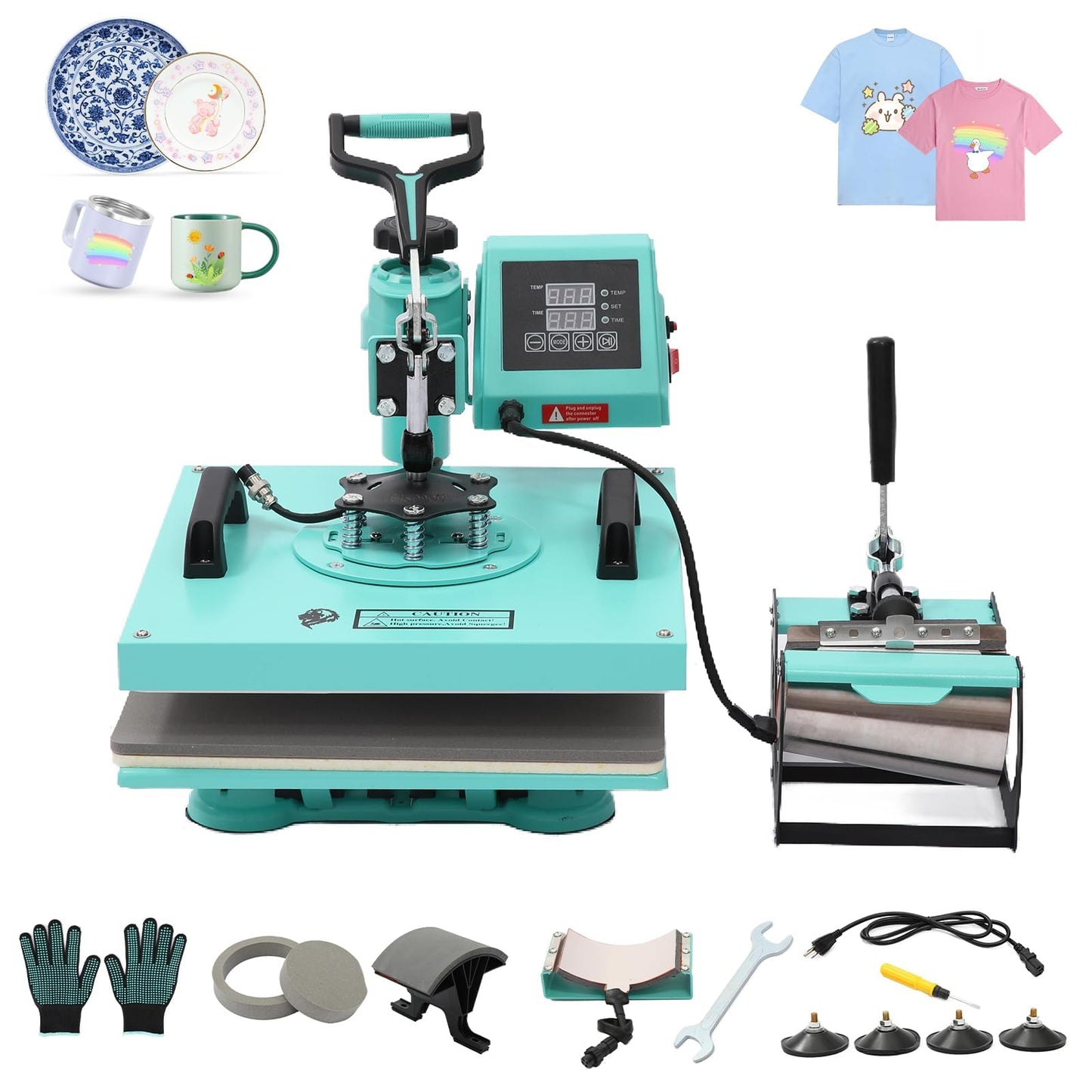 6 in 1 Heat Press Machine 15x15in, Digital Sublimation Combo, 360° Swing Away, Adjustable Temp & Pressure, Fast Heating, Mug Press for T Shirts, Hats, Mugs, Plates
