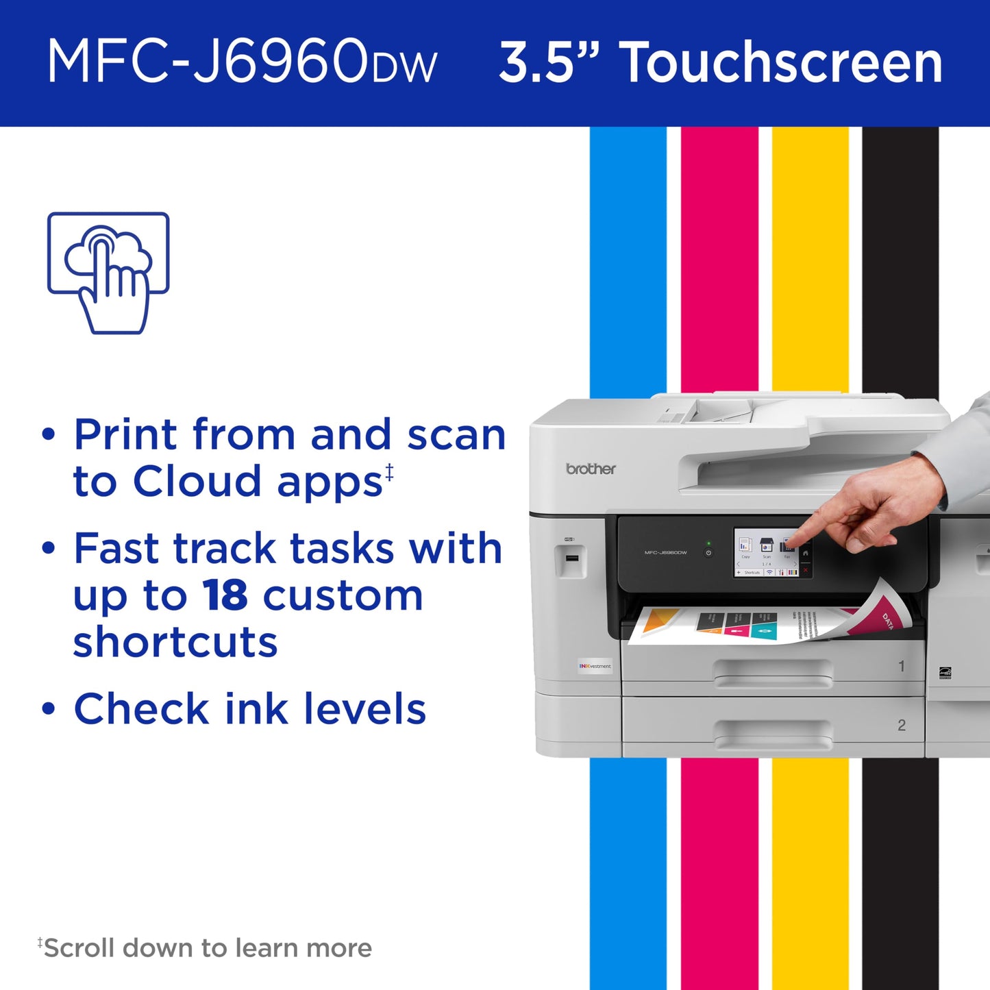 Brother INKvestment 6960 Wireless Color Inkjet All-in-One Printer with 11”x17” Capabilities and 3.5” Color Touchscreen | Includes Refresh Subscription Trial(1) (MFC-J6960DW)