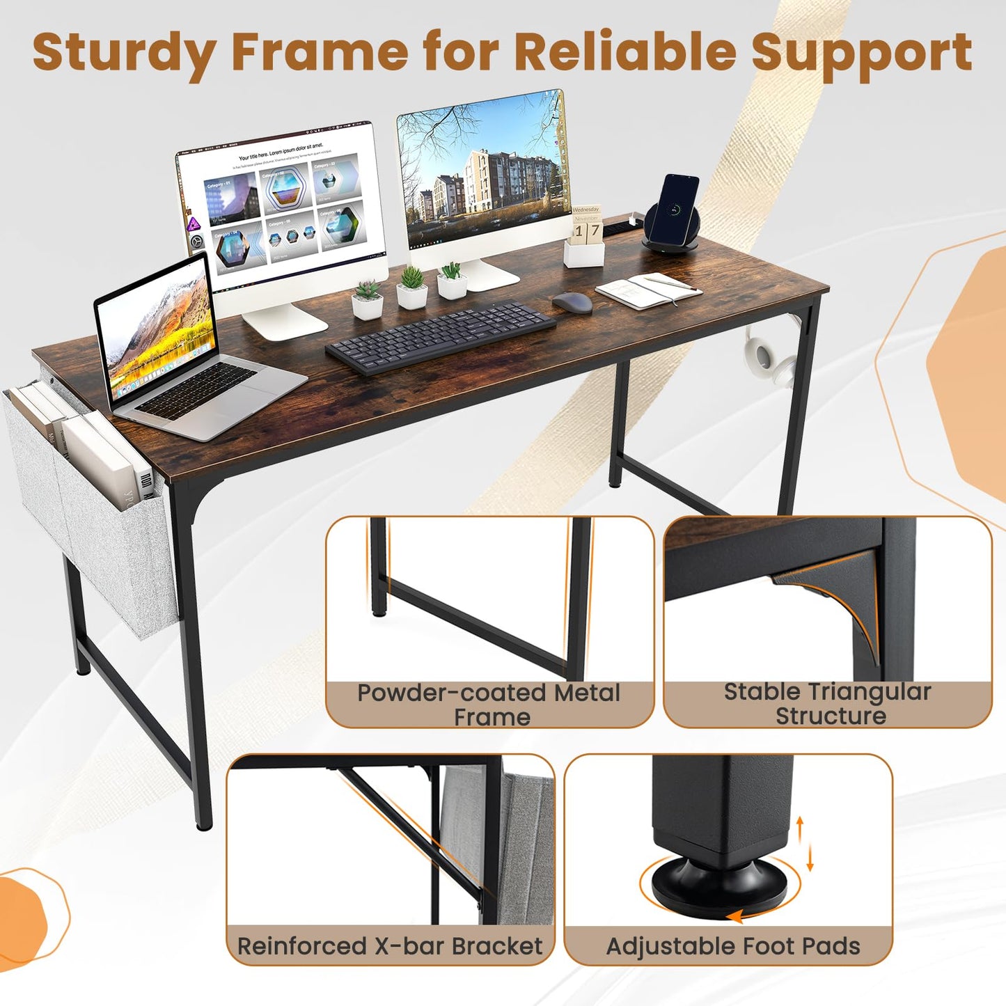 Giantex 10 FT Conference Table with Charging Station, 2 PCS 60" x 24" Rectangular Large Meeting Room Desk with Storage Bag & Hook, Space Saving Seminar Table, Modern Office Computer Desk for 4 People