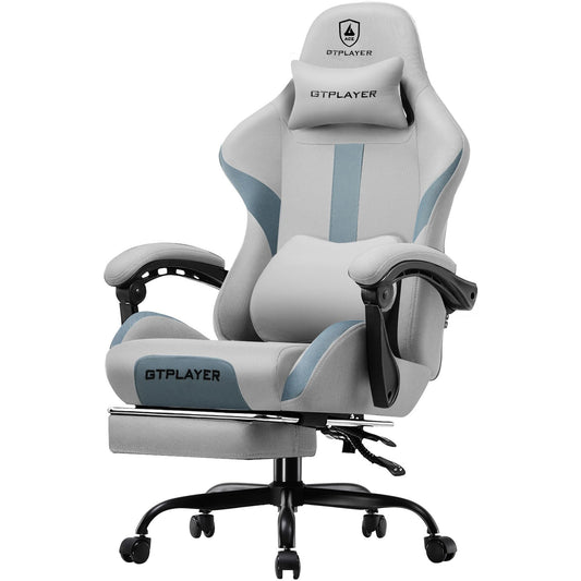 LUCKRACER Big and Tall Gaming Chair, 350Lbs Heavy Duty Office Chairs High Back Computer Chairs with Foot Rest Wide Cushion Lumbar Support Desk Chair Comfy for Adults Breathable Fabric, Smoky-Grey