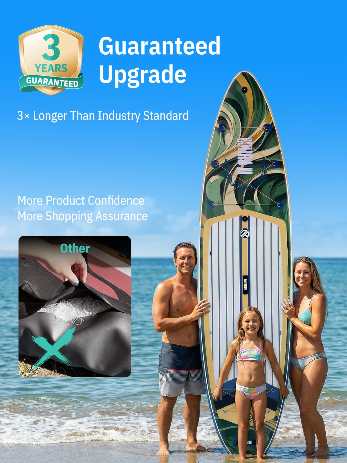 Niphean (Extra Large) Inflatable Paddle Board, SUP for 2+1 People/Family 500lbs Capacity Stand Up Paddle Board with SUP Accessories, StabilTrac Fin Non-Slip Paddleboard for Adults-Glass Green