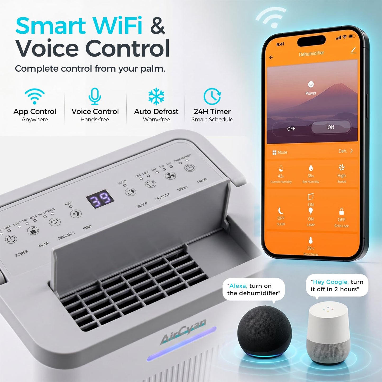 AIRCYAN 4500 Sq.Ft Most Efficient Energy Star 2025 Dehumidifier for Basement, Max 65 Pint Smart Dehumidifier with WiFi Intelligent Humidity Control,Air Purifier HEPA Filter for Home,Garage,RV