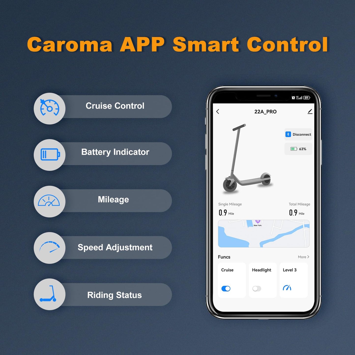 Caroma Adult Electric Scooter 350W, Max 20 Miles & 20 Mph, 9" Big Tires Electric Scooters Adults, Height Adjustable E Scooter for Adults, Foldable Commuting Scooter Electric, 265Lbs Load, Blue