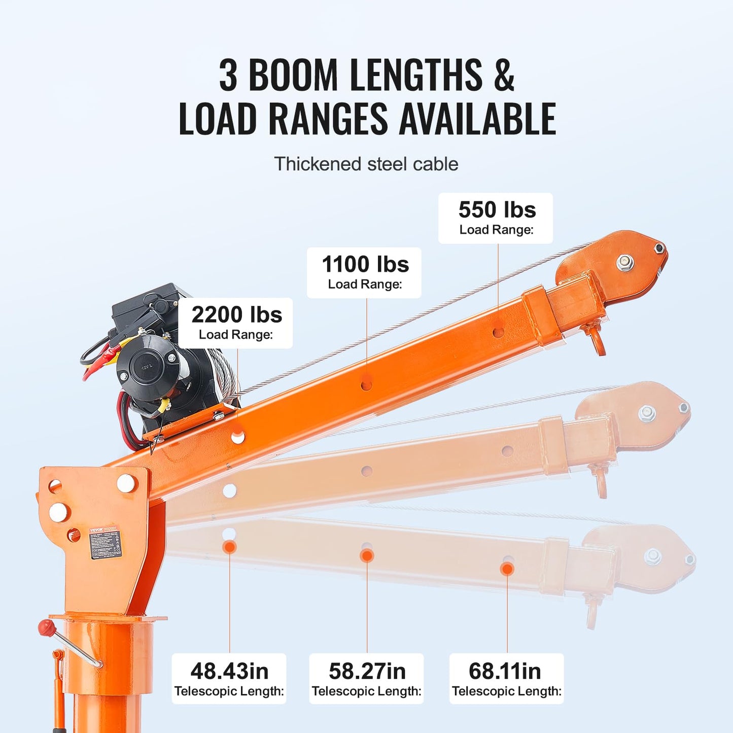 VEVOR 2200 lbs Electric Pickup Truck Crane with Electric Winch 6000 lbs 12V, Folding Truck-Mounted Bed Crane, Steel Pickup Truck Jib Crane Hoist 360° Swivel for Lifting Goods in Construction, Factory