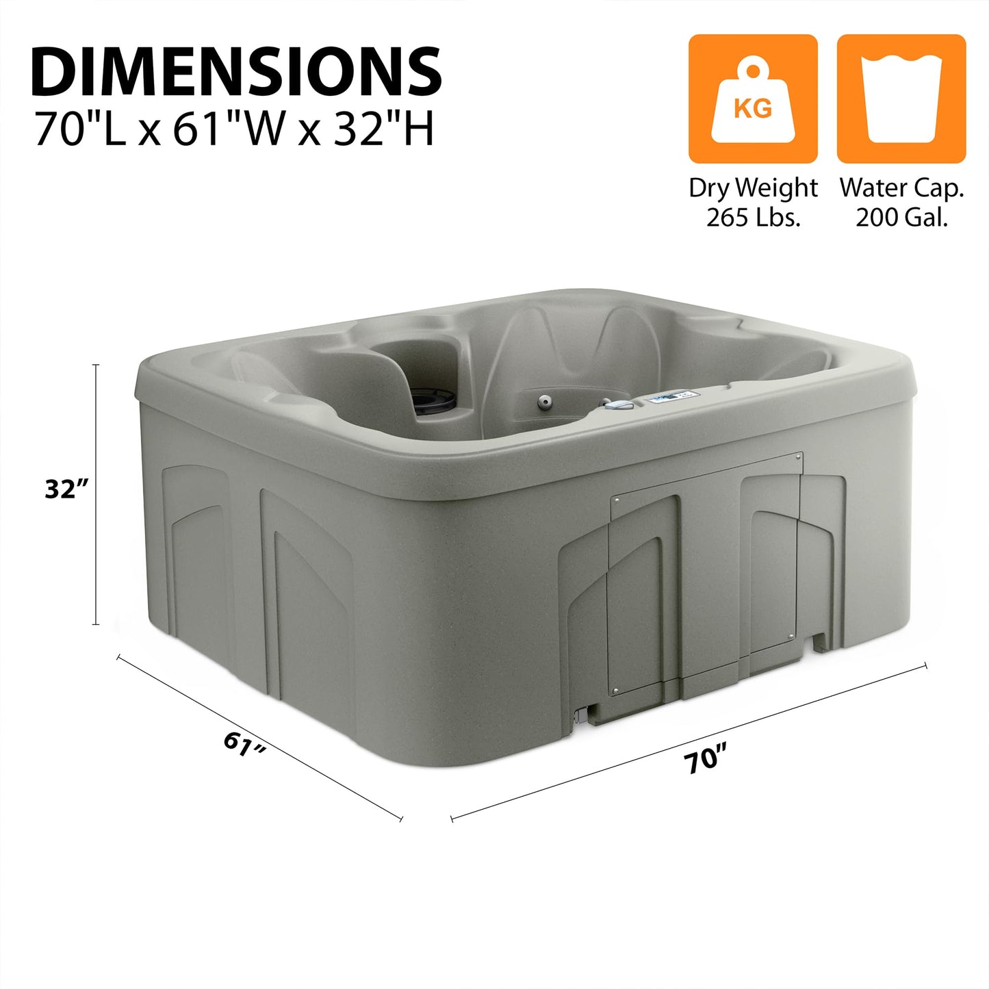 Lifesmart 4-Person Plug & Play Square Hot Tub Spa with 13 Jets, 1.0 HP Pump, Thermal Cover and LED Light, Outdoor Spa, Taupe