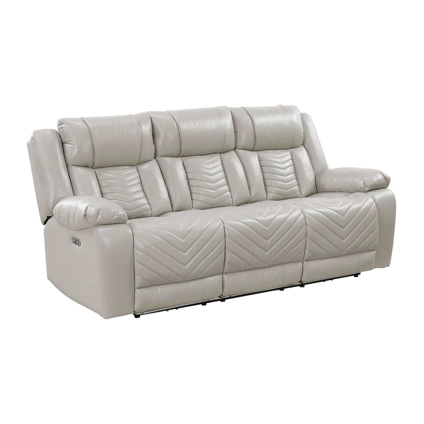 Lexicon Wall Hugger Power Double Reclining Sofa with Center Drop-Down Table, Faux Leather Home Theater Seating with LED Lighting/USB Charging Ports/Wireless Charger/Cup Holders, Magazine Pocket, Gray