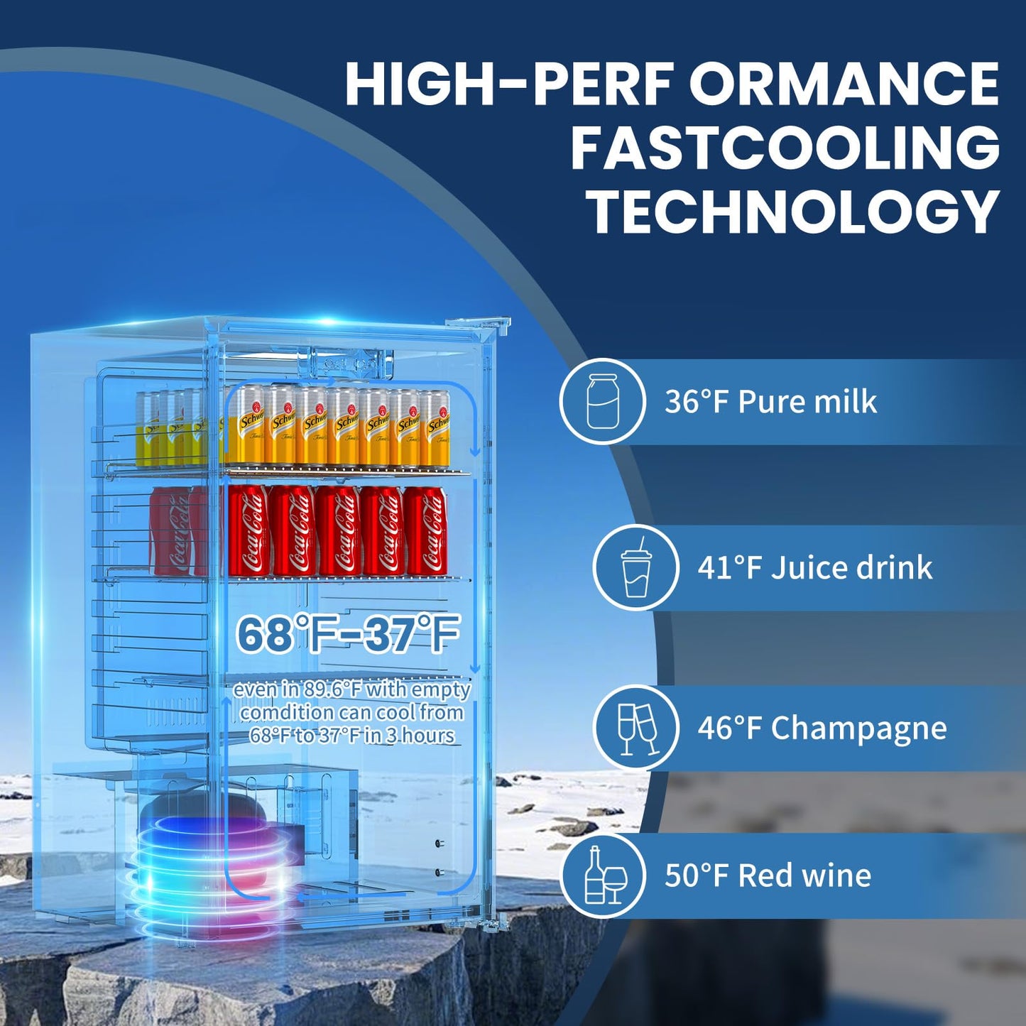 Beverage Refrigerator Cooler,Mini Fridge,Free Standing,123can/3 Cu. Ft,Cools Down To 37 ℉,LED Touchscreen Digital Temp Control,Under Counter,Double-layer Glass Door,Adjustable Shelves,Stainless Steel