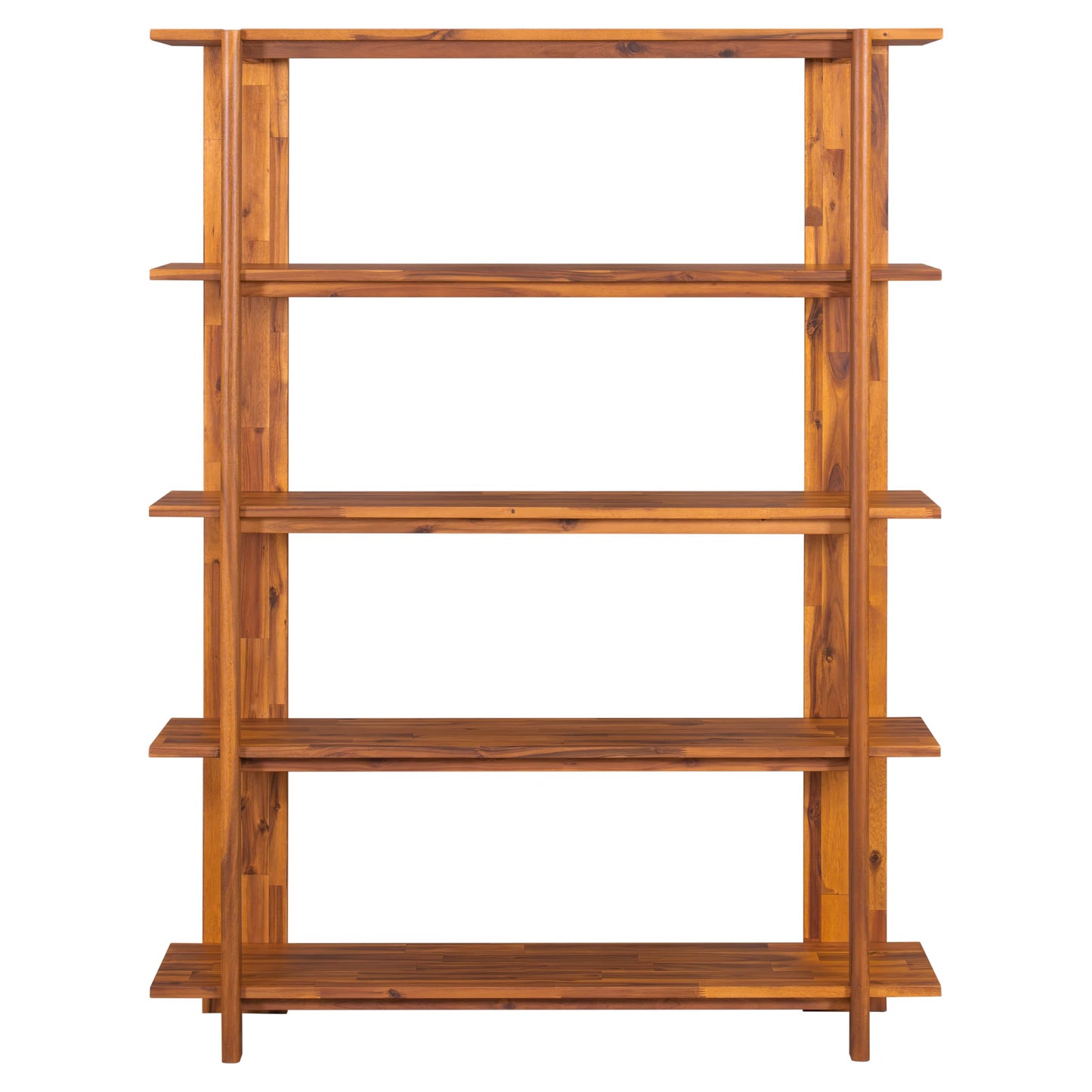 Merax 4 Shelf Bookcase H-70 L-53 Acacia Wood Open Bookshelf Teak Finish