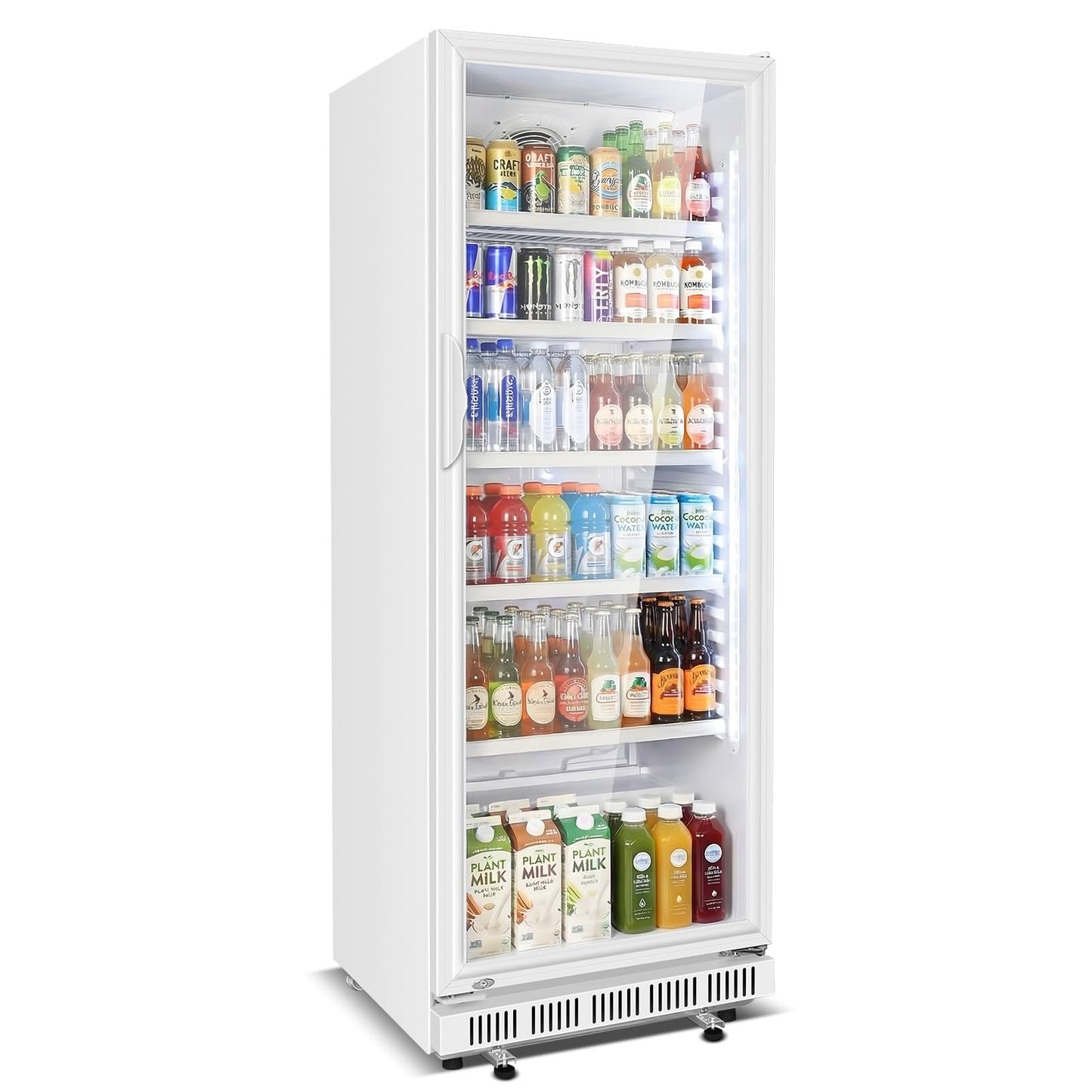 Velivi Commercial Beverage Refrigerator, 24.5" Glass Door Display Fridge, 15 Cu.Ft Beverage Cooler with 5 Adjustable Shelves, Auto Rebound Door, Low Noise, for Shops, Restaurants & Bars WHITE